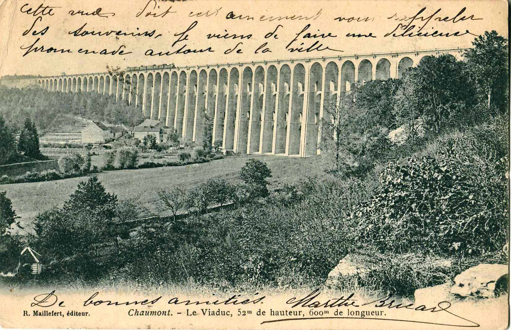 Photo showing: Carte postale ancienne éditée par  R. Maillefert  : CHAUMONT - Le Viaduc, 52 m. de hauteur, 600 m. de longueur