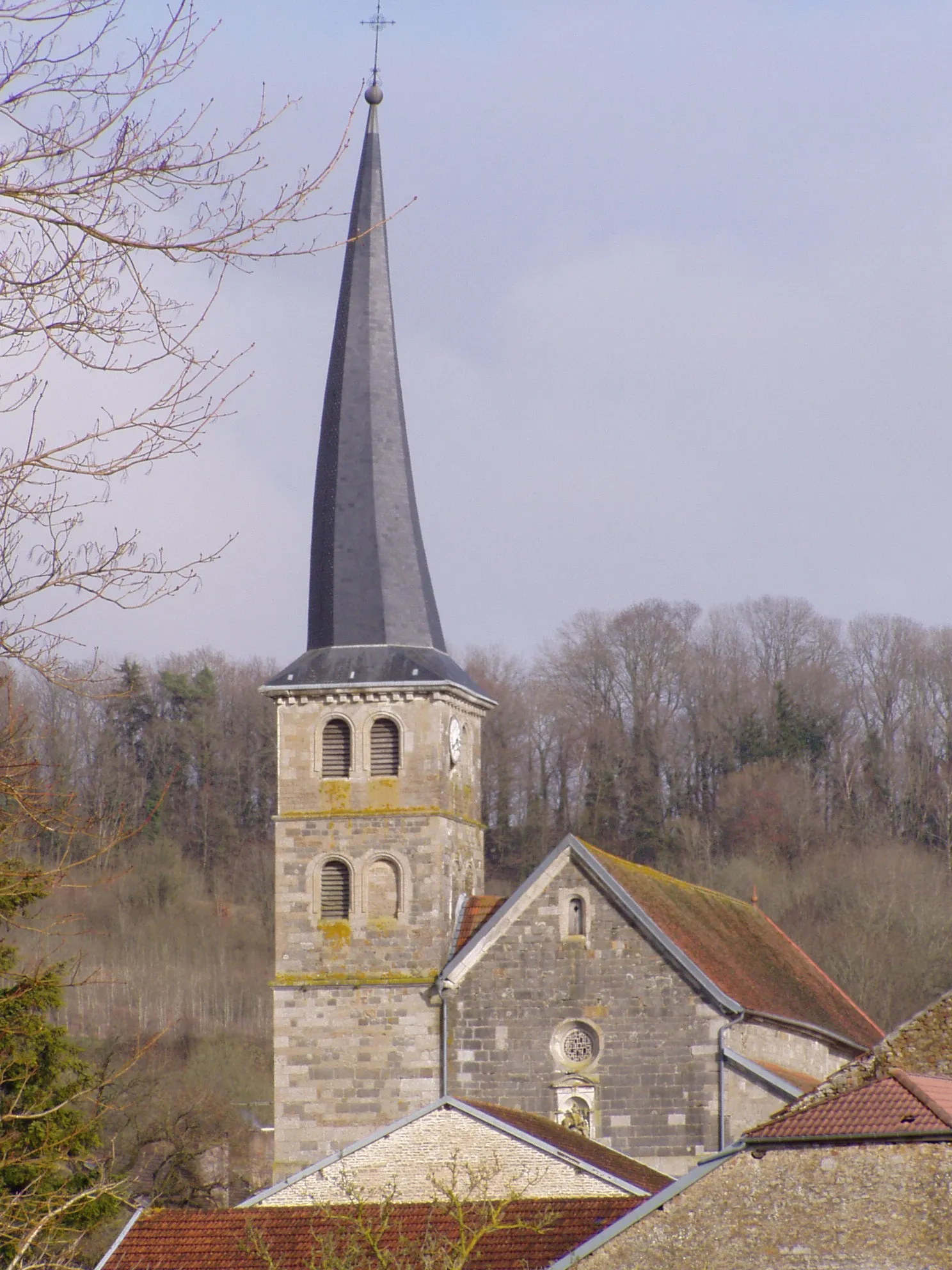 Photo showing: photographie du clocher tors de l'église de Meuvy commune de Breuvannes-en-Bassigny (Haute-Marne) (France)