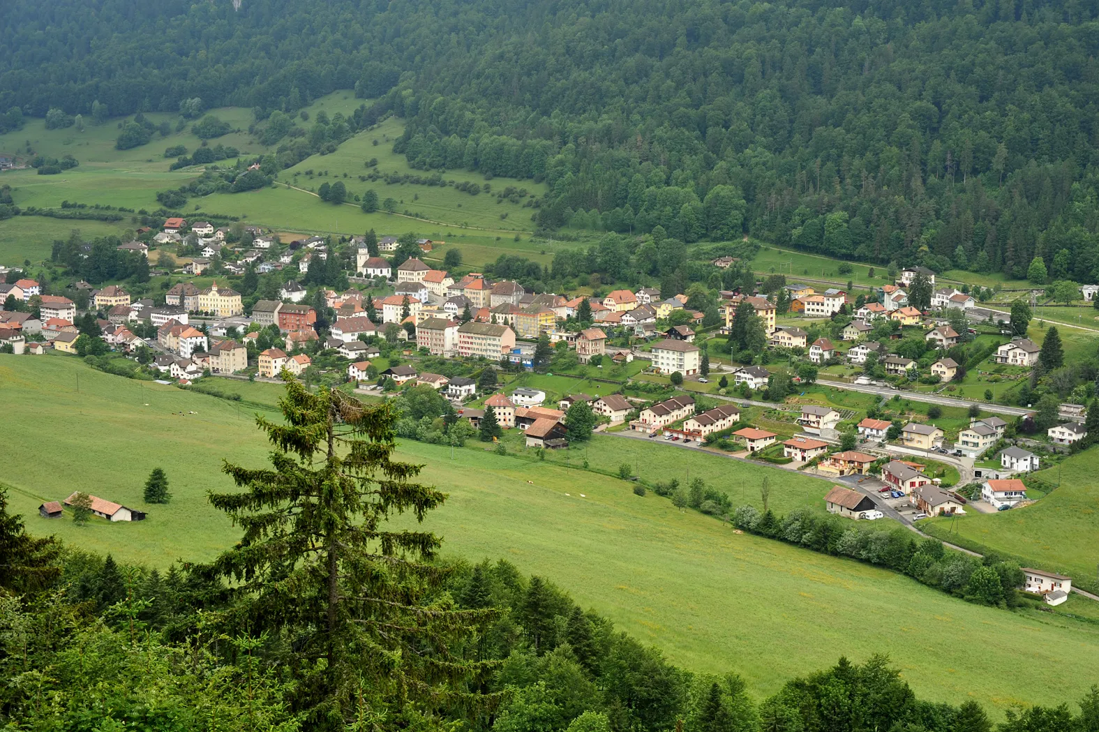 Photo showing: Vue to Sonvilier from the ruins of the Château d'Erguël; Berne, Switzerland.