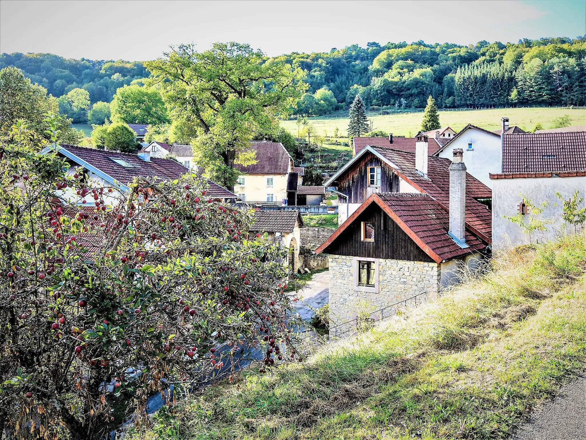 Photo showing: Centre du village de Liebvillers, vu de la route d'accès. Doubs