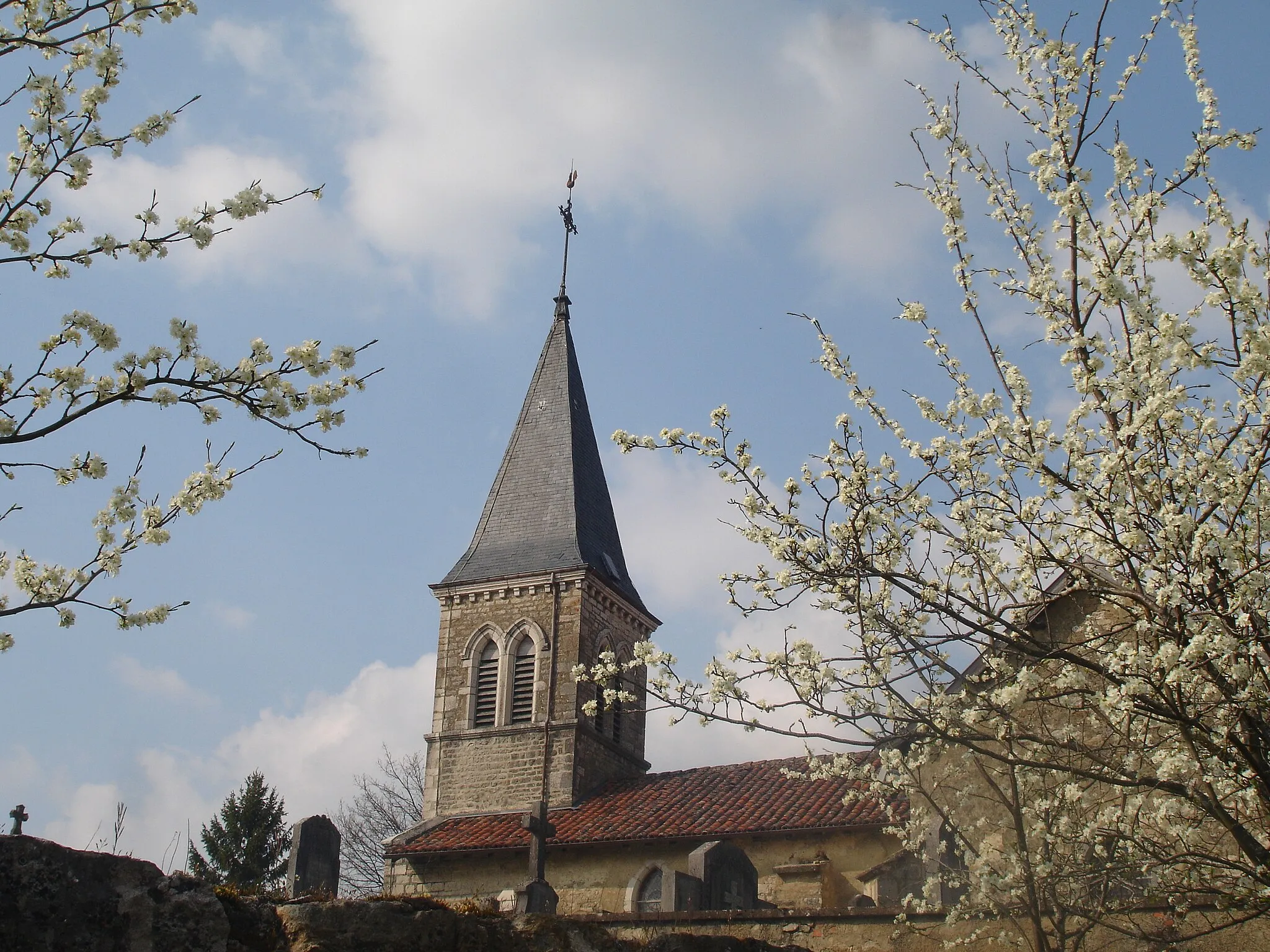 Photo showing: Pressiat (Ain) : Le clocher de l'église