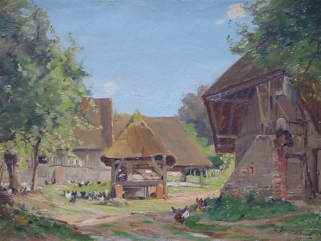 Photo showing: Ce tableau représente le Manoir de Conti situé à Vasouy (Calvados) en 1886