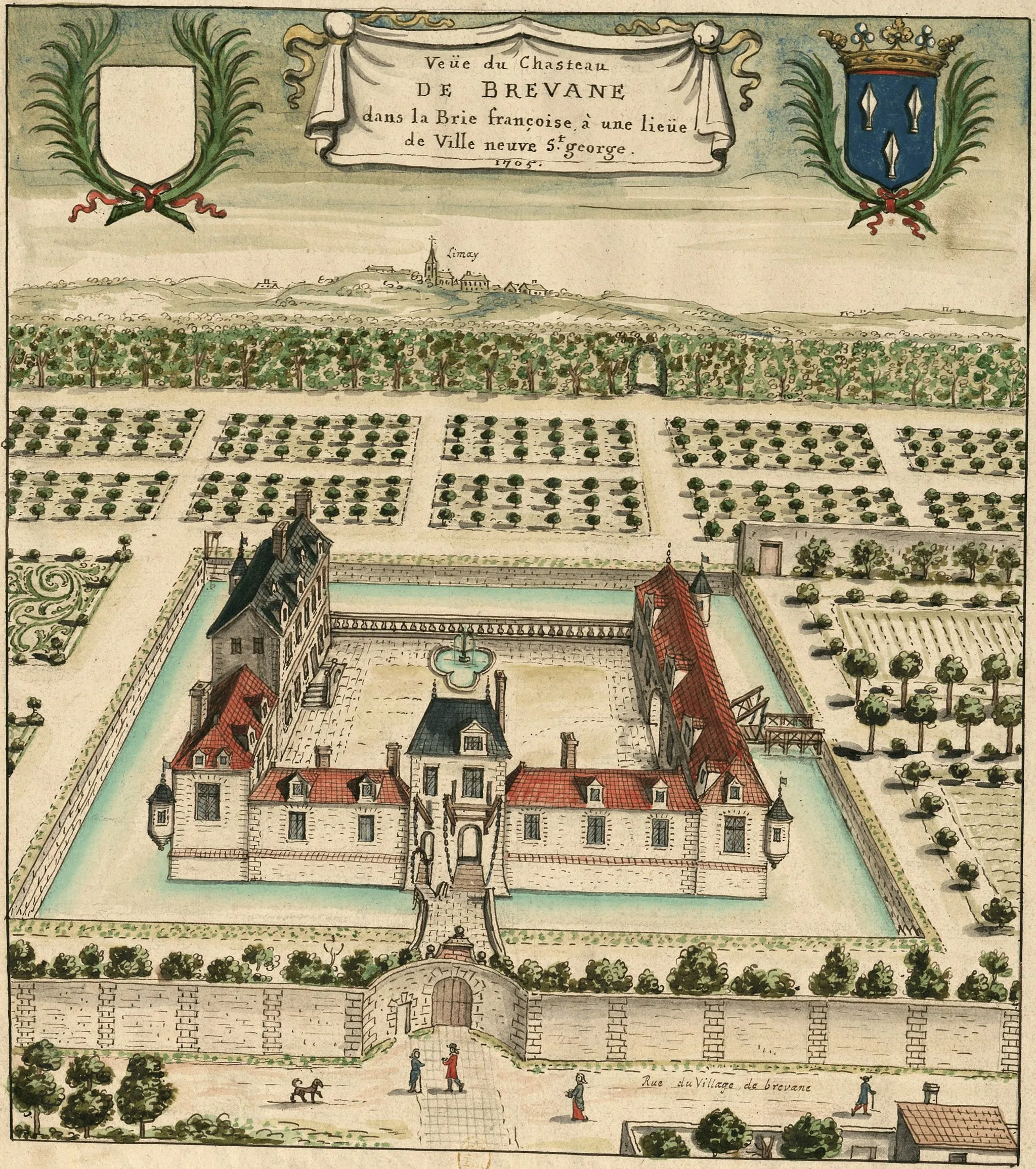 Photo showing: The Brevannes (France) castle in 1705; drawing by Louis Boudan.