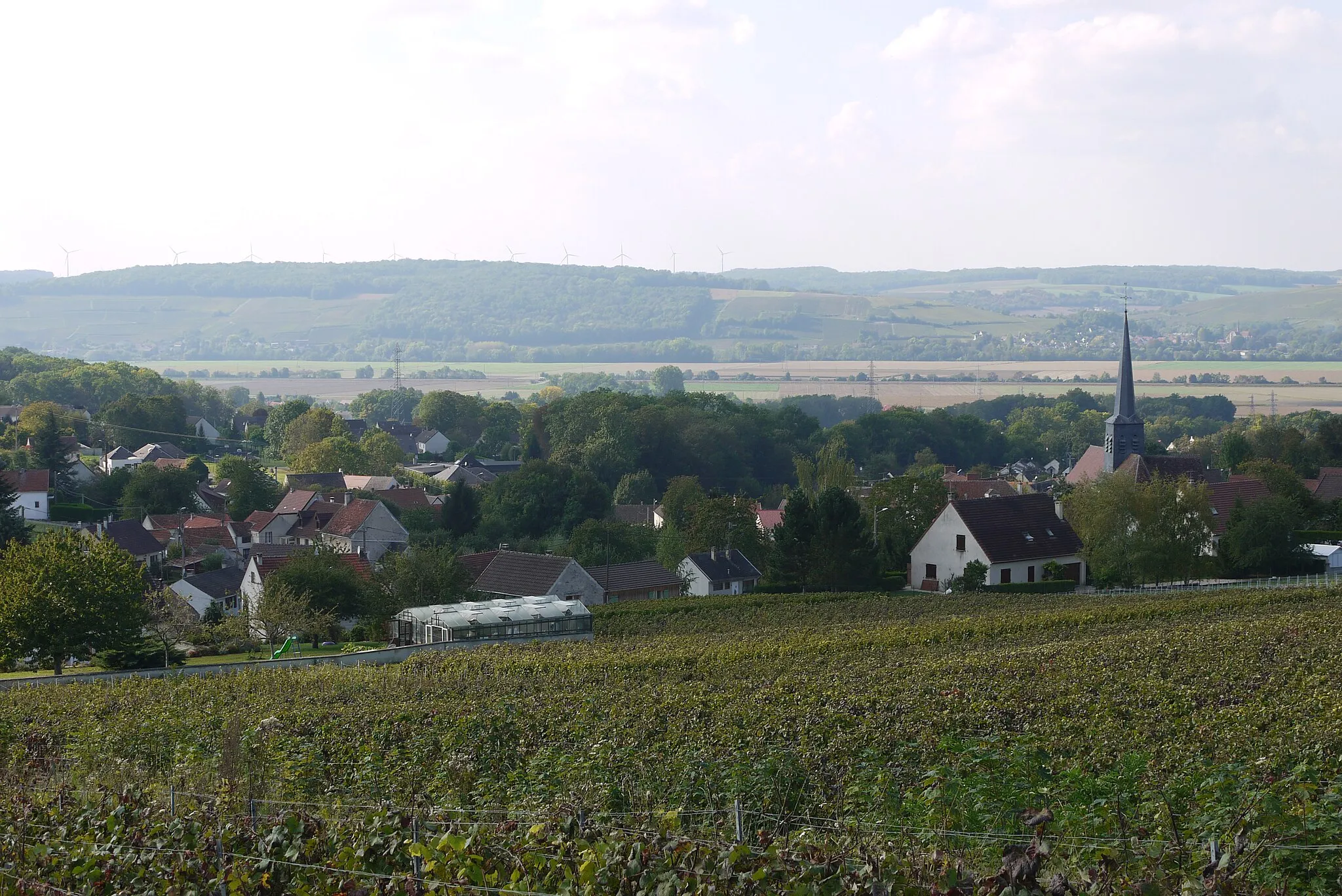 Photo showing: Vue du village, entre les vignes et la vallée de la Marne.