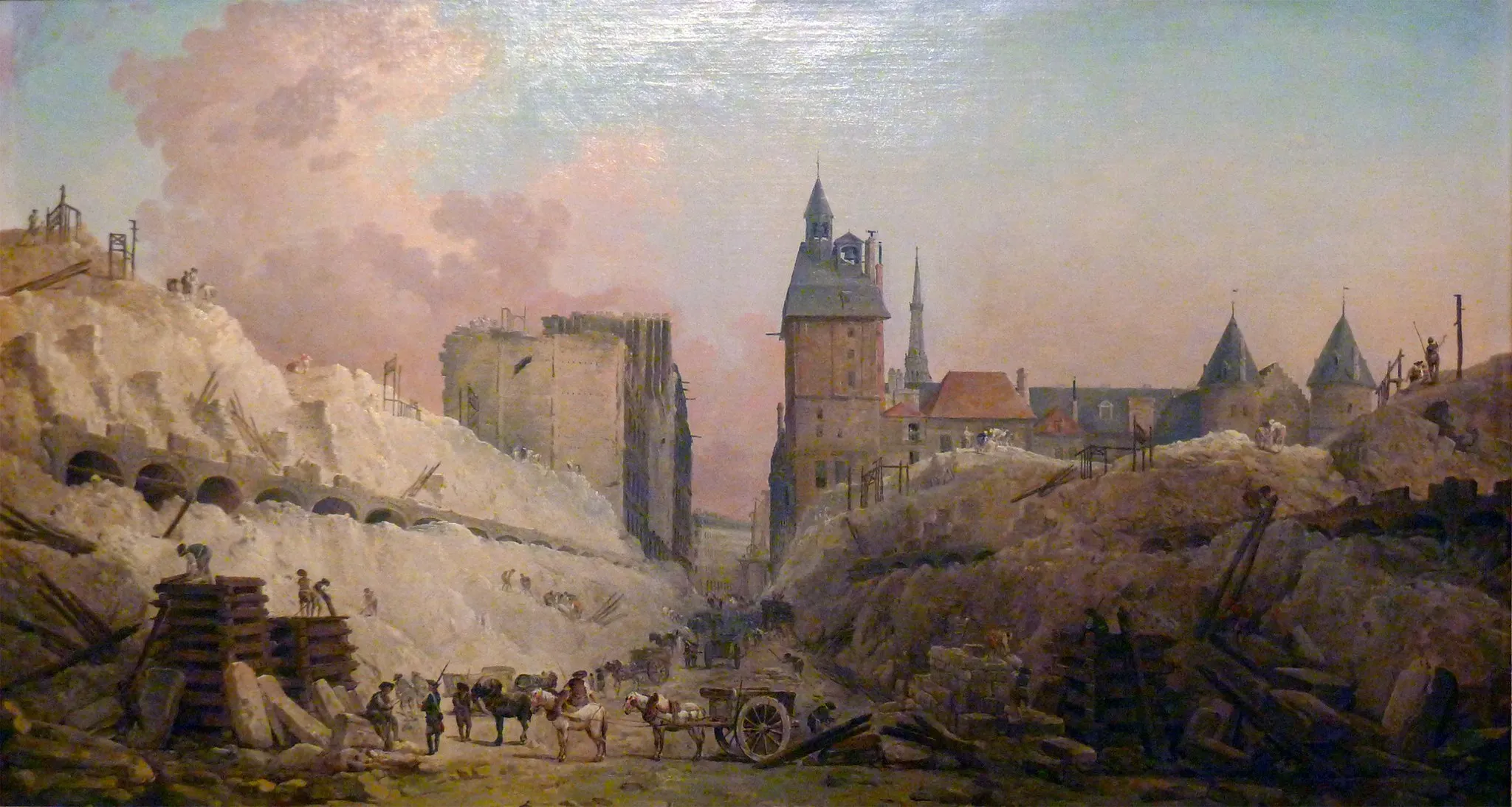 Photo showing: Travaux de démolition des maisons du Pont-au-Change en 1788 ; en arrière plan, la Conciergerie.