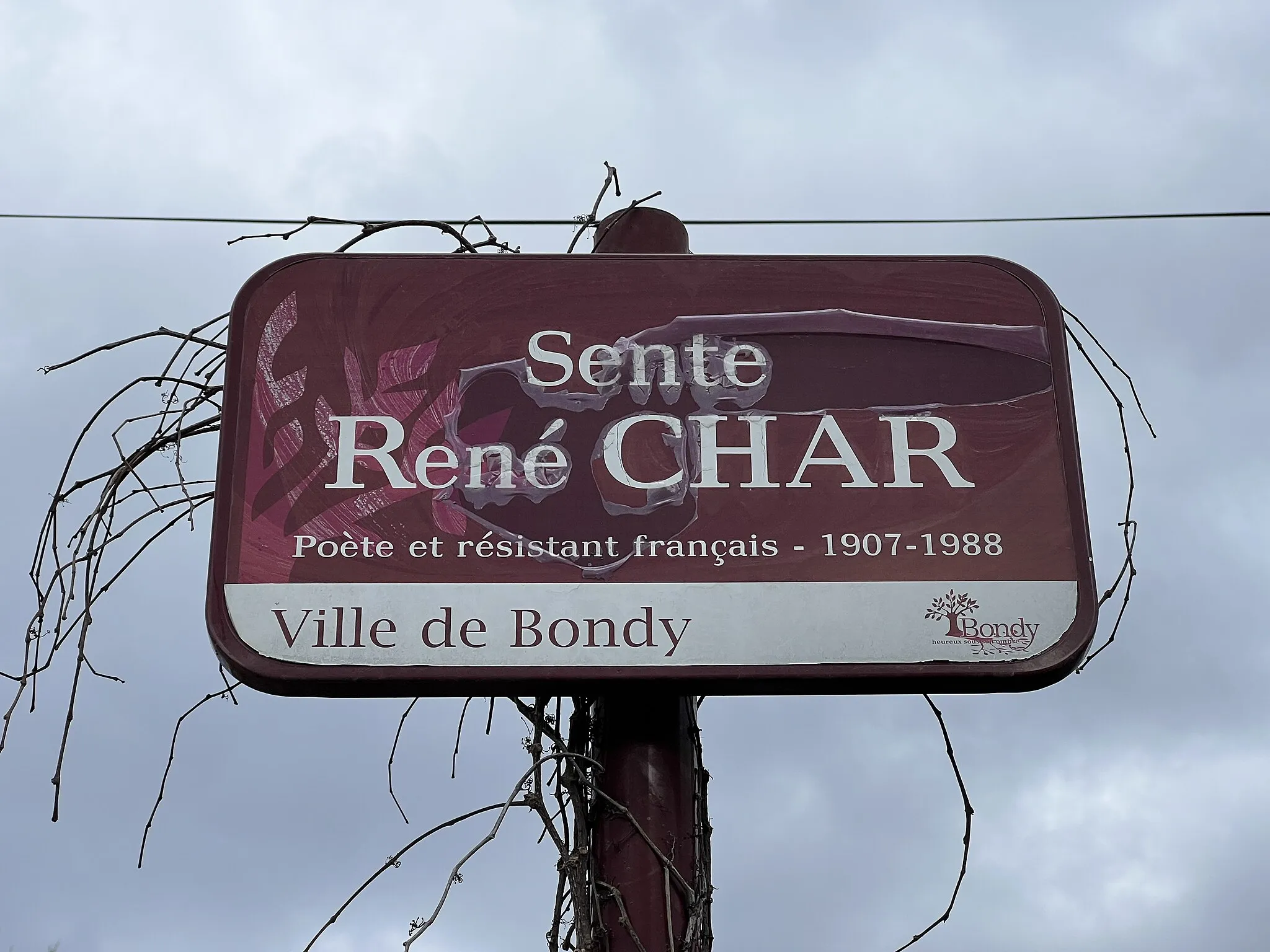 Photo showing: Plaque de la sente René Char, Bondy.
