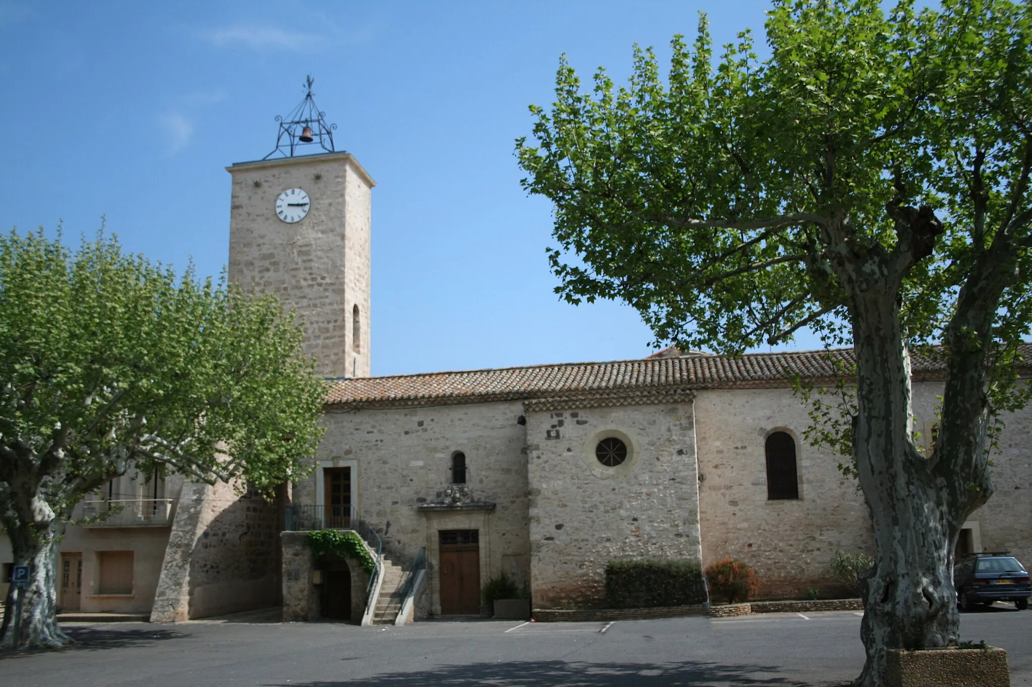 Photo showing: Usclas-d'Hérault (Hérault) - église Saint-Gilles - Tour-clocher.