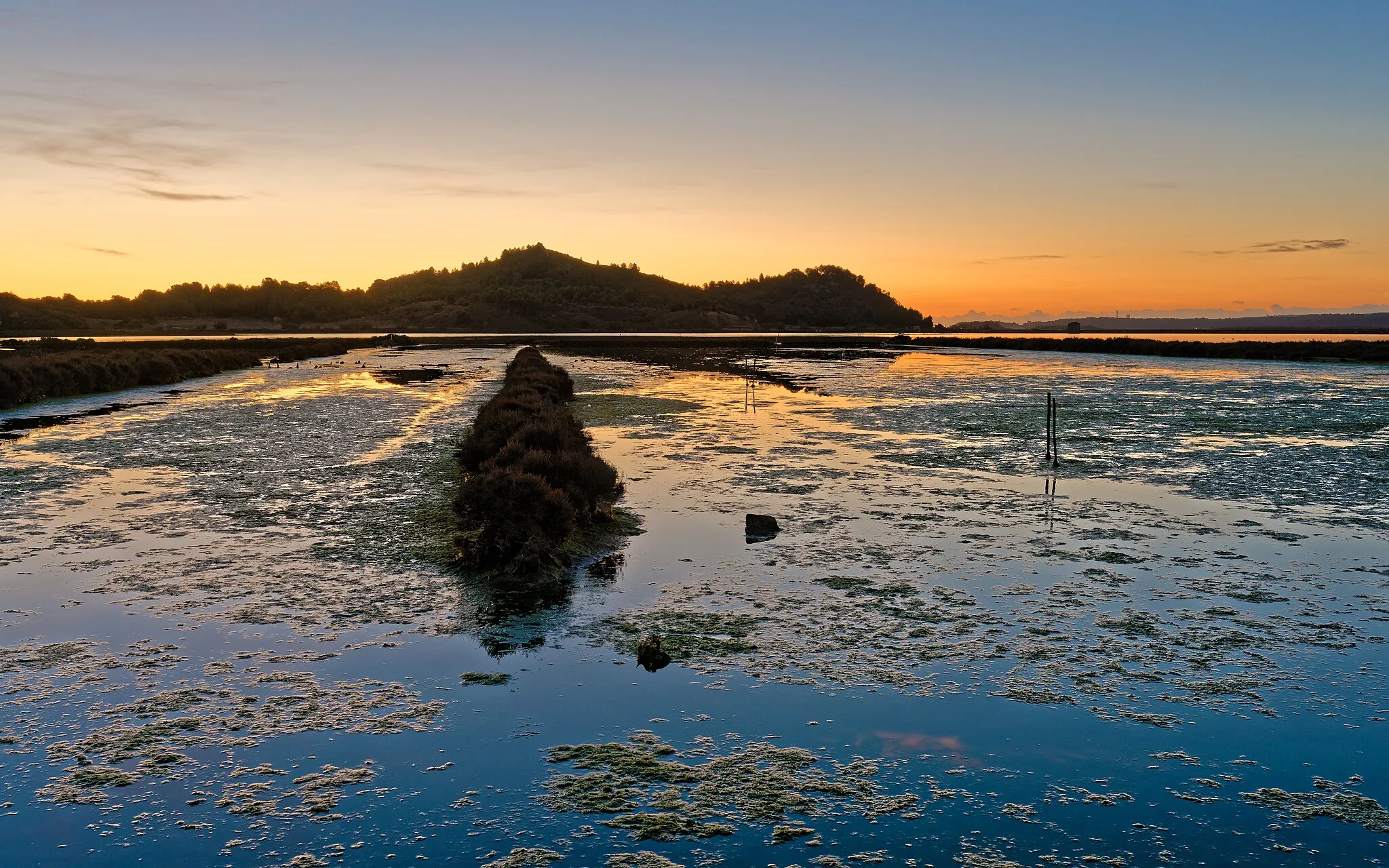 Photo showing: Sunrise in the former salt ponds of Peyriac-de-Mer, Aude, France