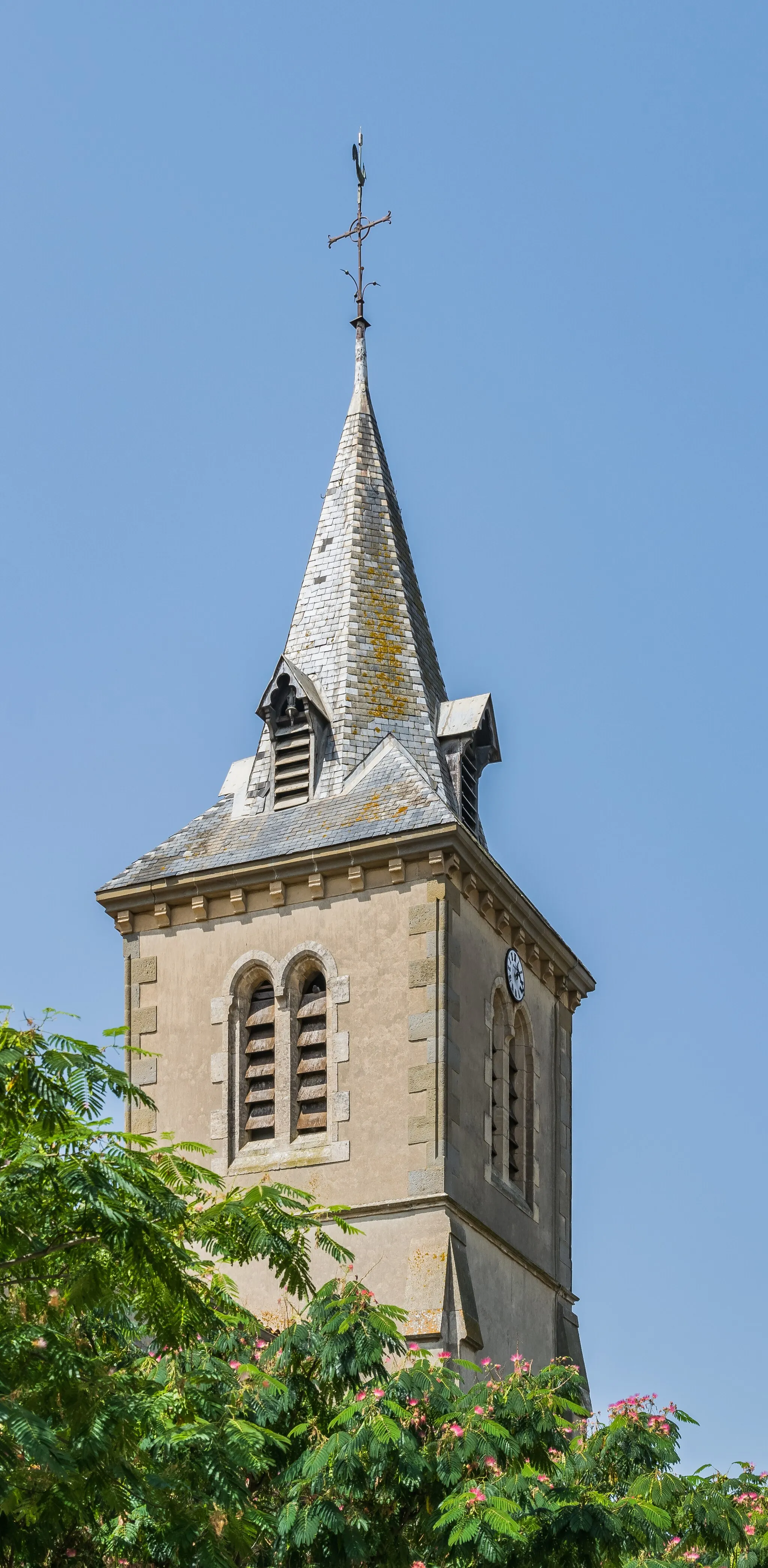 Photo showing: Bell tower of the church of Our Lady of Villegailhenc, Aude, France