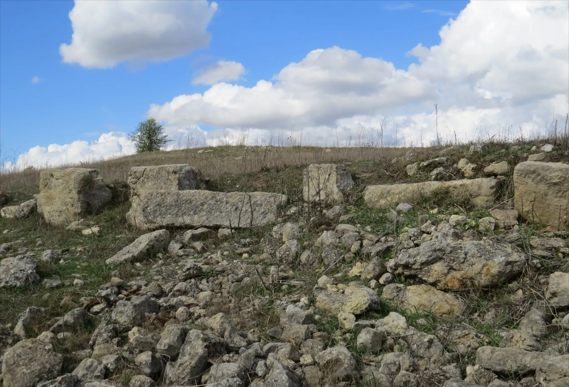 Photo showing: Concentration de blocs calcaires près de Valère, sur une colline à l'ouest de Vivios, Lespignan, Occitanie