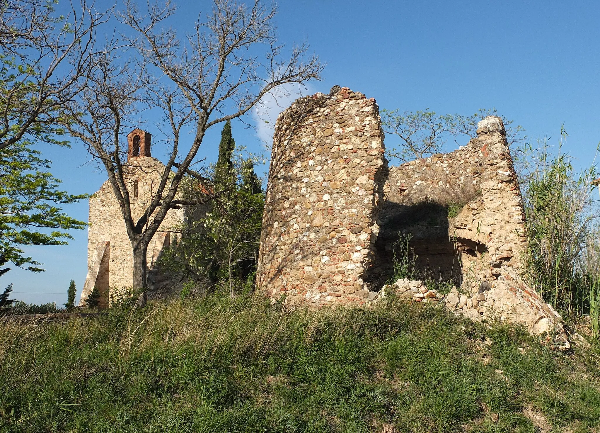Photo showing: Ruins of the hamlet "Vilarmila", near Llupia, France, Romanesque church (11th century) "Sainte-Marie de Vilarmila" in the background.