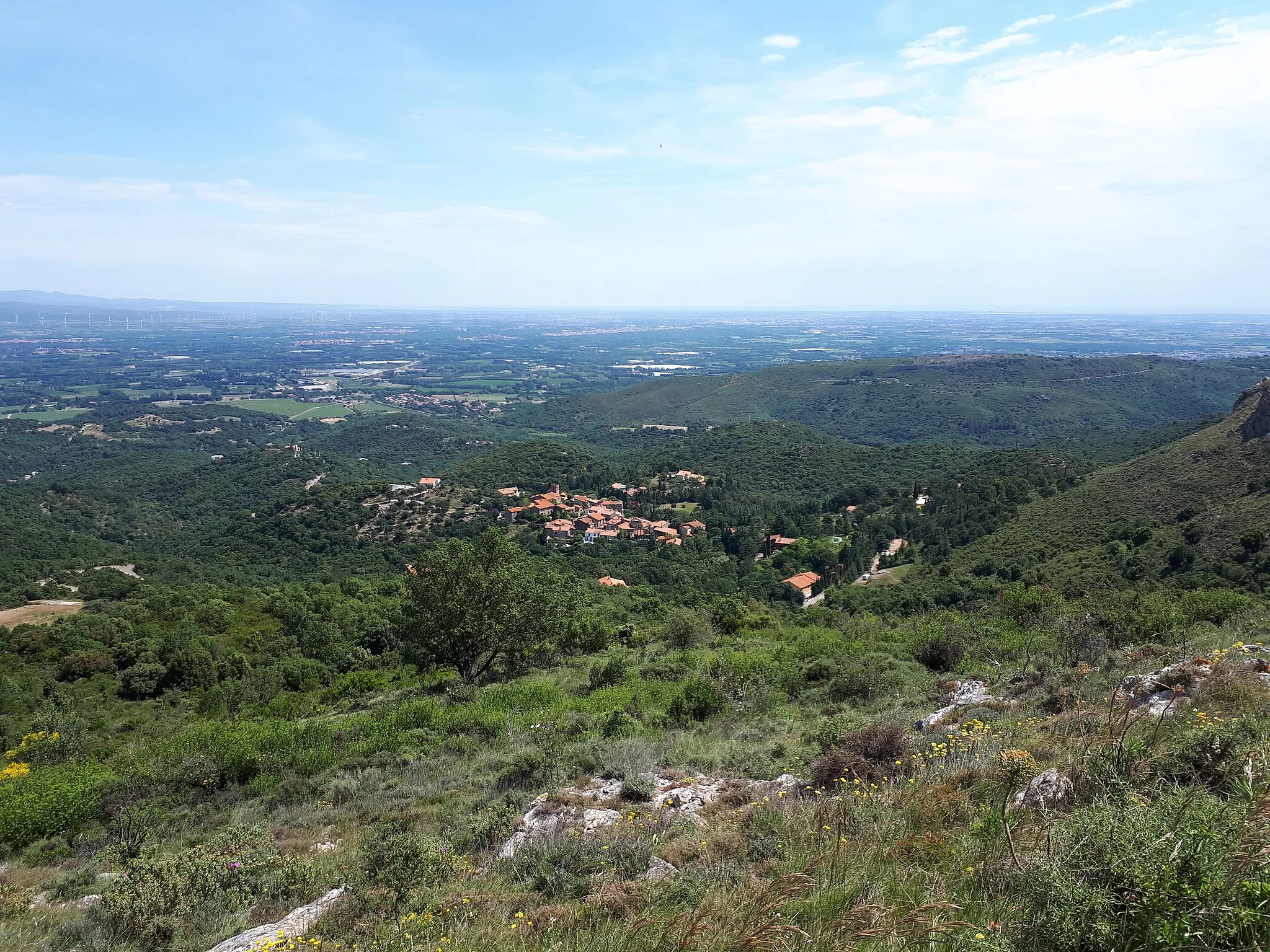 Photo showing: La commune de Camélas vue depuis le Serrat de Sant Martí, en regardant vers le nord-est. Le village de Camélas se trouve juste en dessous.