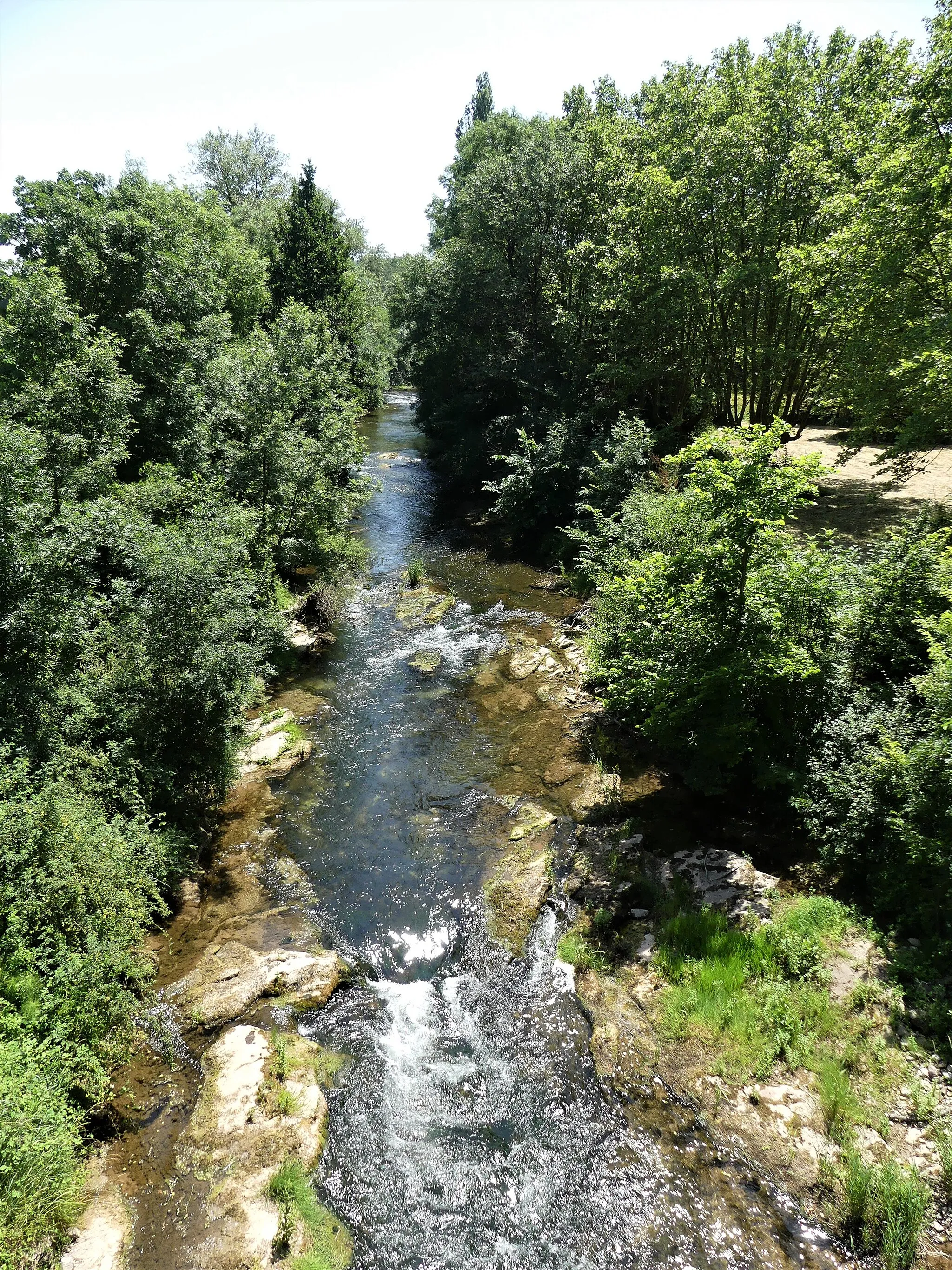Photo showing: La Sorgues vue depuis le pont Vieux, Saint-Félix-de-Sorgues, Aveyron, France. Vue prise en direction de l'amont.