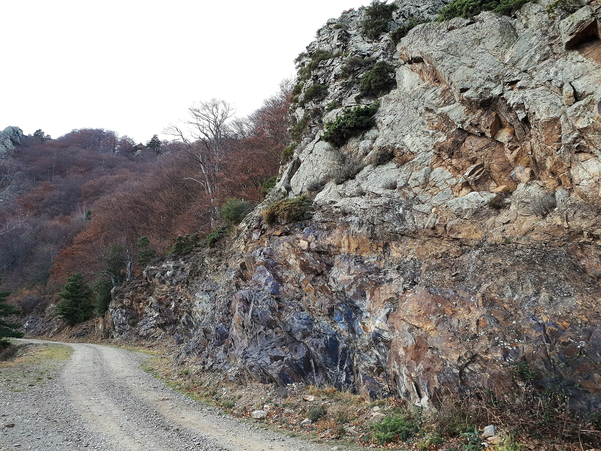 Photo showing: Filon ferrugineux, sous granite, près de l'ancienne mine de fer, "El Menerots", commune de La Bastide, Pyrénées-Orientales (66).