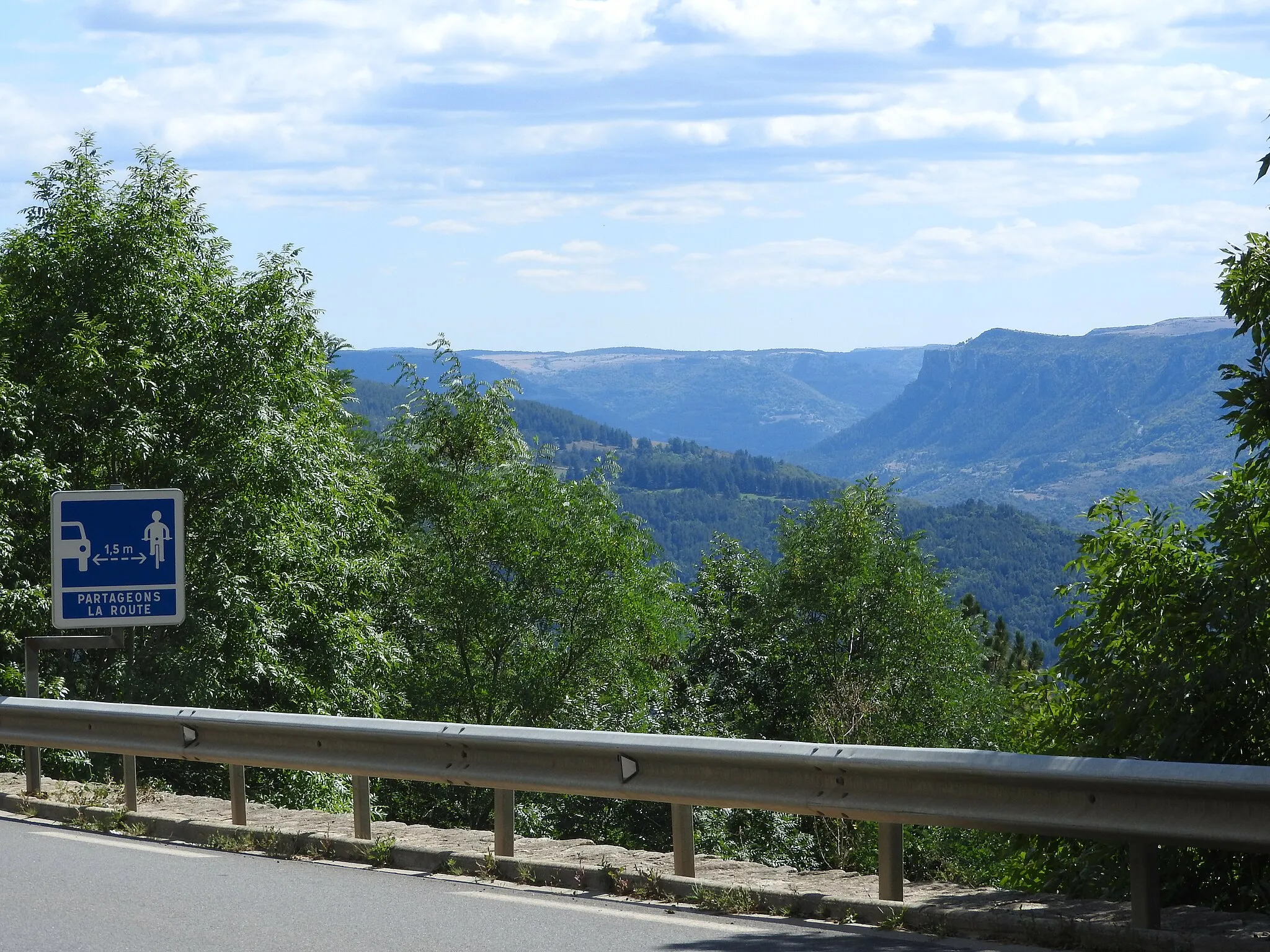 Photo showing: The N106 passes from Nimes via Alès to Mende. This is the Cevennes. It follows the valley of the Gardon, and crosses over the Col de Jalcreste to the valley of the Tarn, and Florac. Near the village of Montmirat it crosses into the watershed of the Lot.

Col de Montmirat, looking down the Upper Tarn