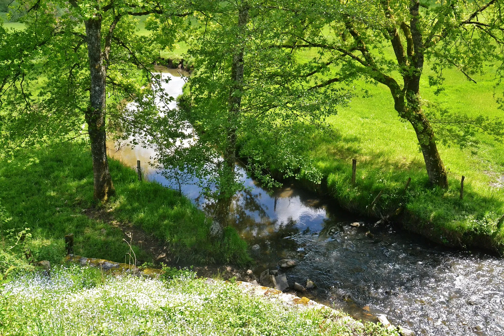 Photo showing: Le ruisseau Rujoux à Chamboulive, sur la route de Saint-Jal (Corrèze, France)