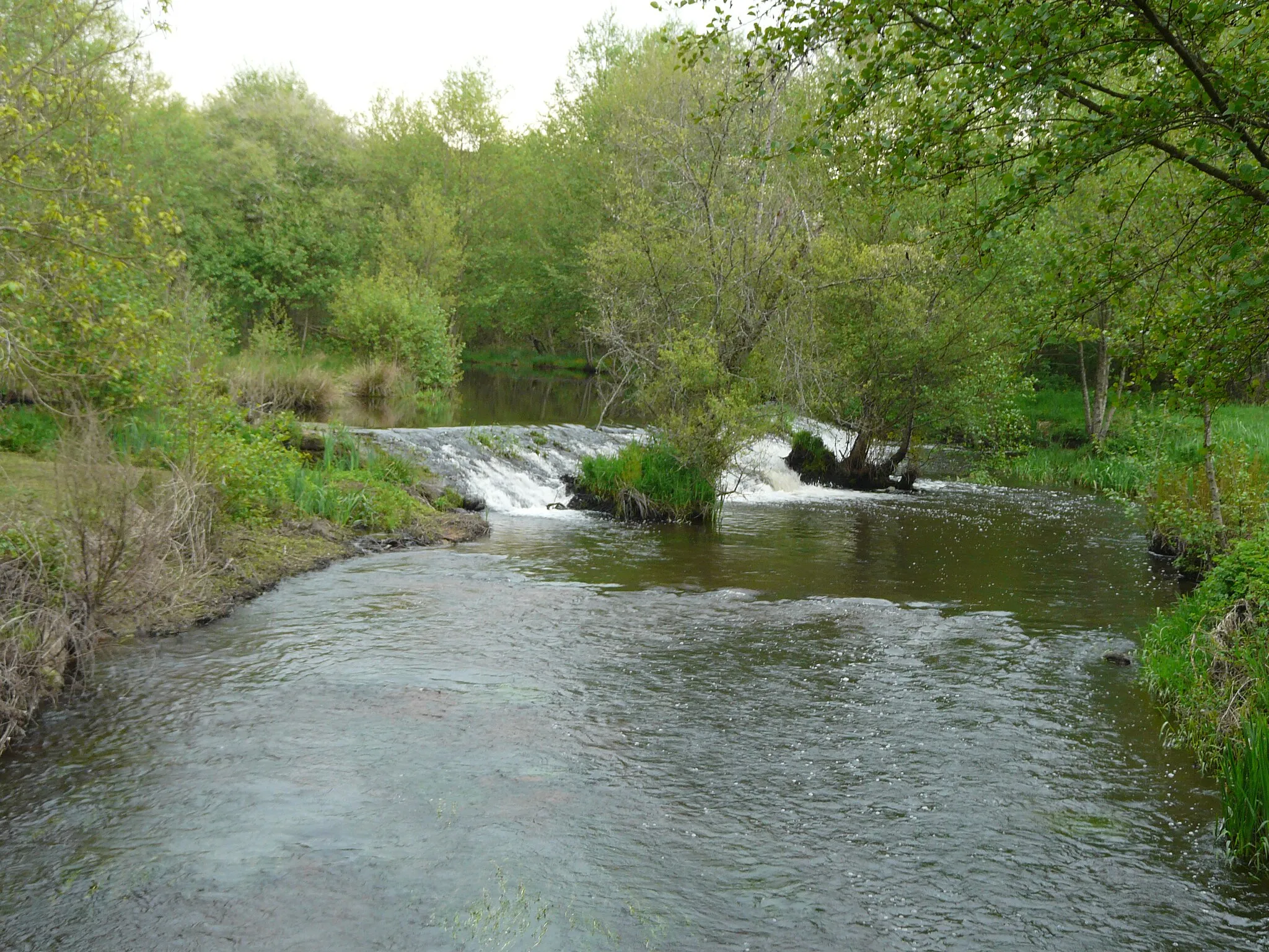 Photo showing: Le Bandiat, au moulin de Chez Pey, marque la limite entre Augignac (à gauche) et Abjat-sur-Bandiat (à droite), Dordogne, France. Vue prise en direction de l'amont.