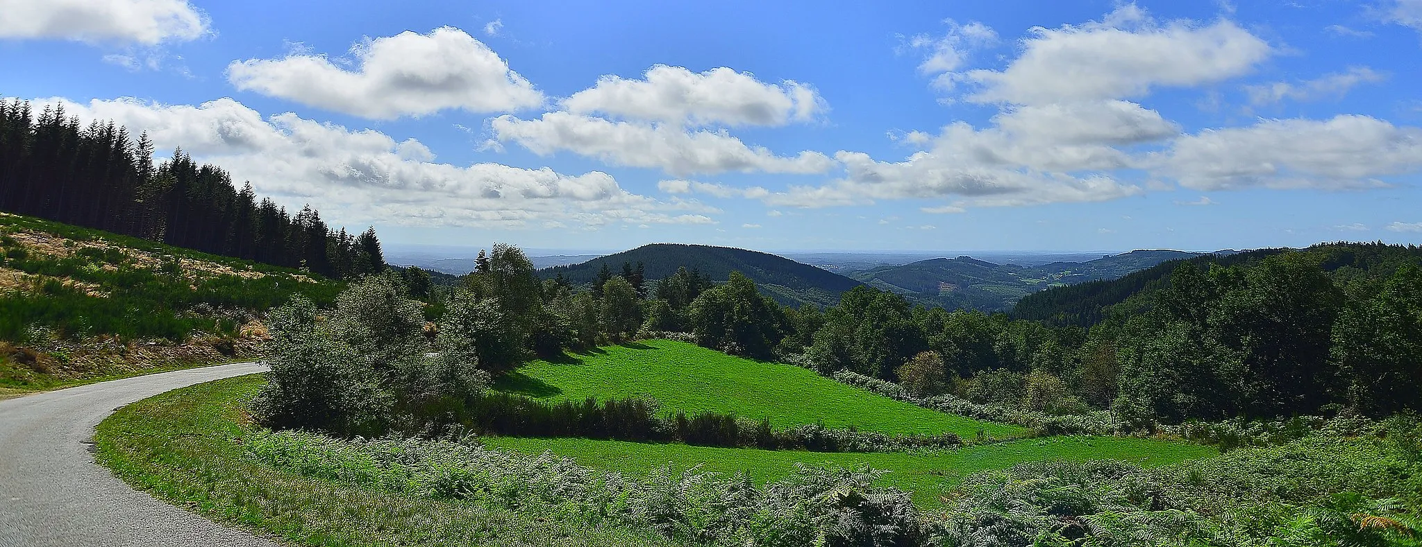 Photo showing: Vue panoramique de la descente sur Peret Bel-Air depuis la D119.
On peut apercevoir au loin une partie d'Egletons, (Corrèze, France).