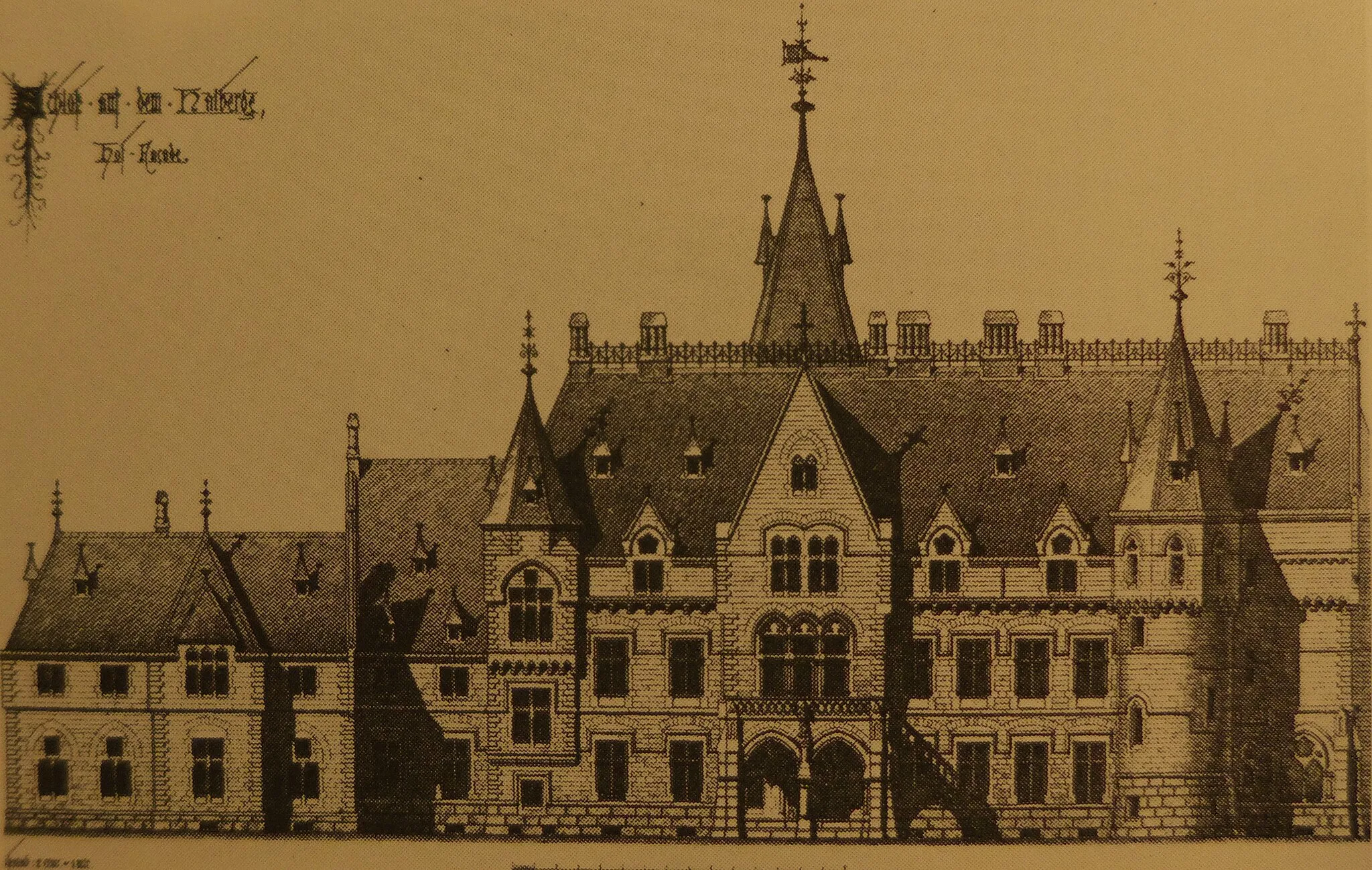 Photo showing: Edwin Oppler: Schloss Halberg, Eingangsfassade (Staatsarchiv Hannover, Nachlass Oppler)