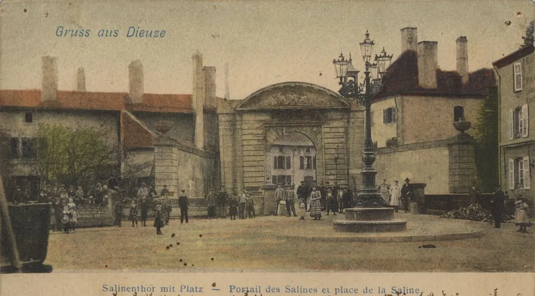 Photo showing: A view of Dieuze in the early 20th century (Dieuze was part of the territory "Alsace-Lorraine" then annexed to Germany).