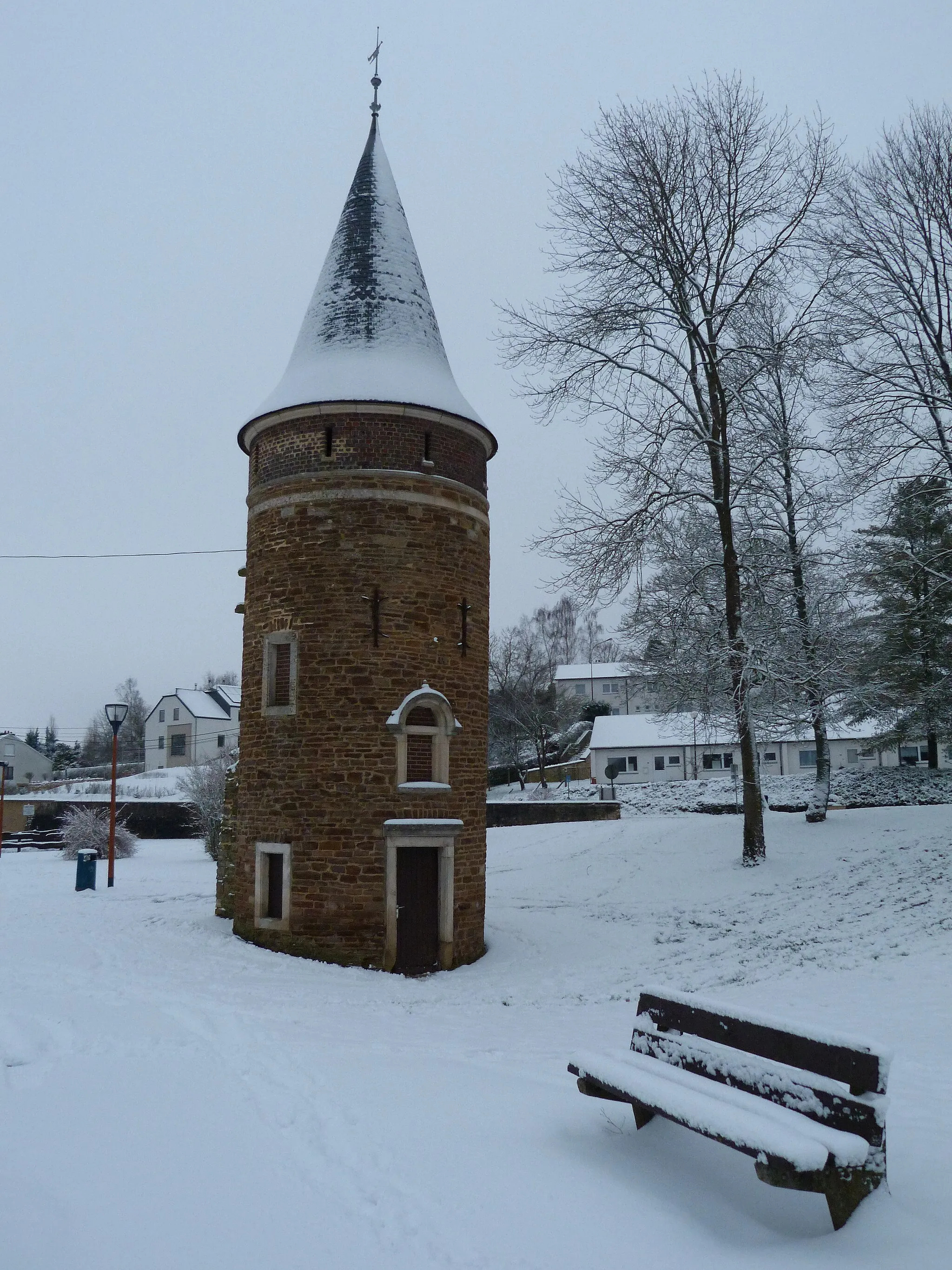 Photo showing: Seul vestige de l'ancien château de Messancy: les deux tours jumelles dans le parc