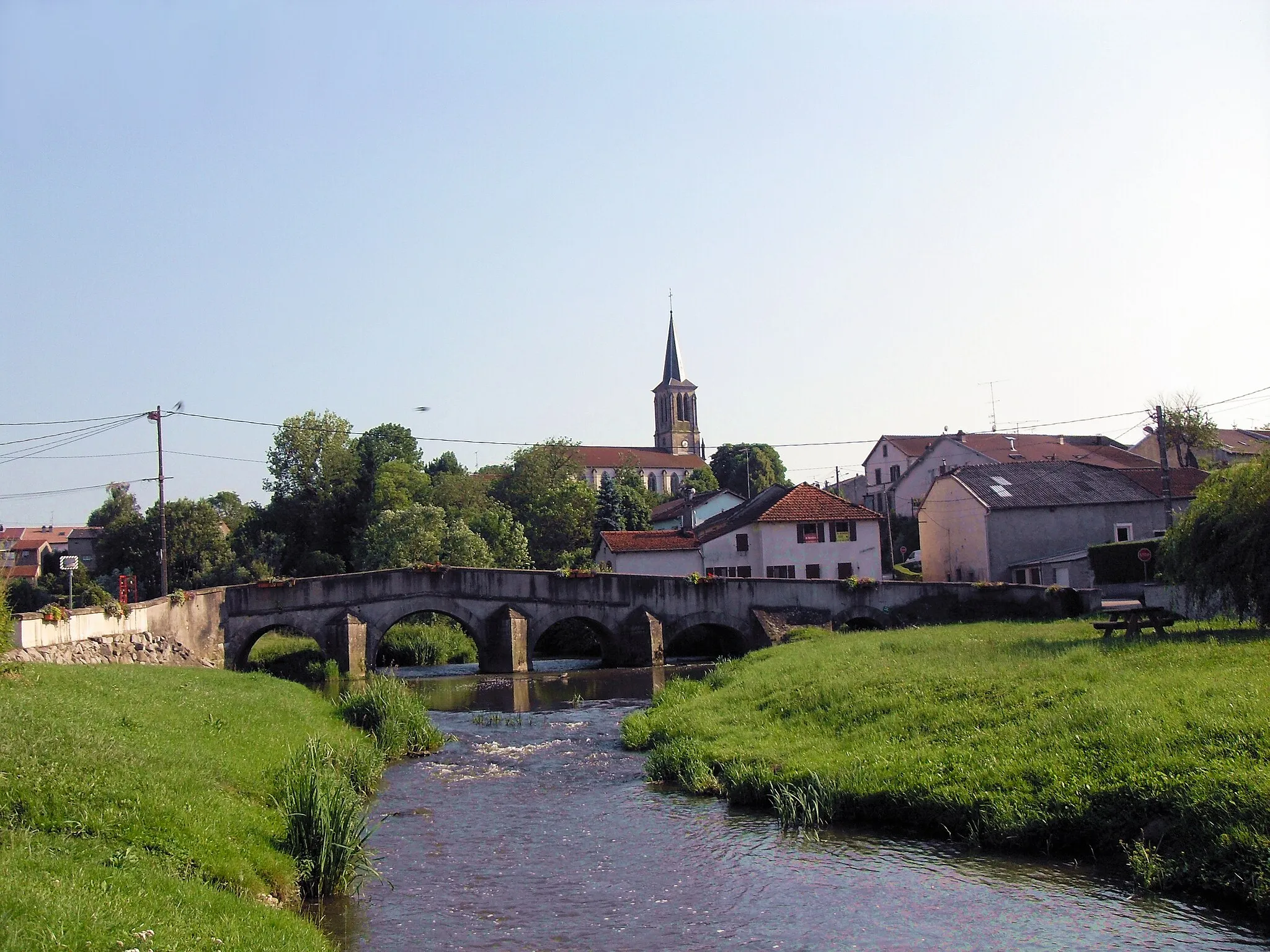 Photo showing: Vue sur le Durbion Durbion à Vaxoncourt avec l'église de Saint-Martin