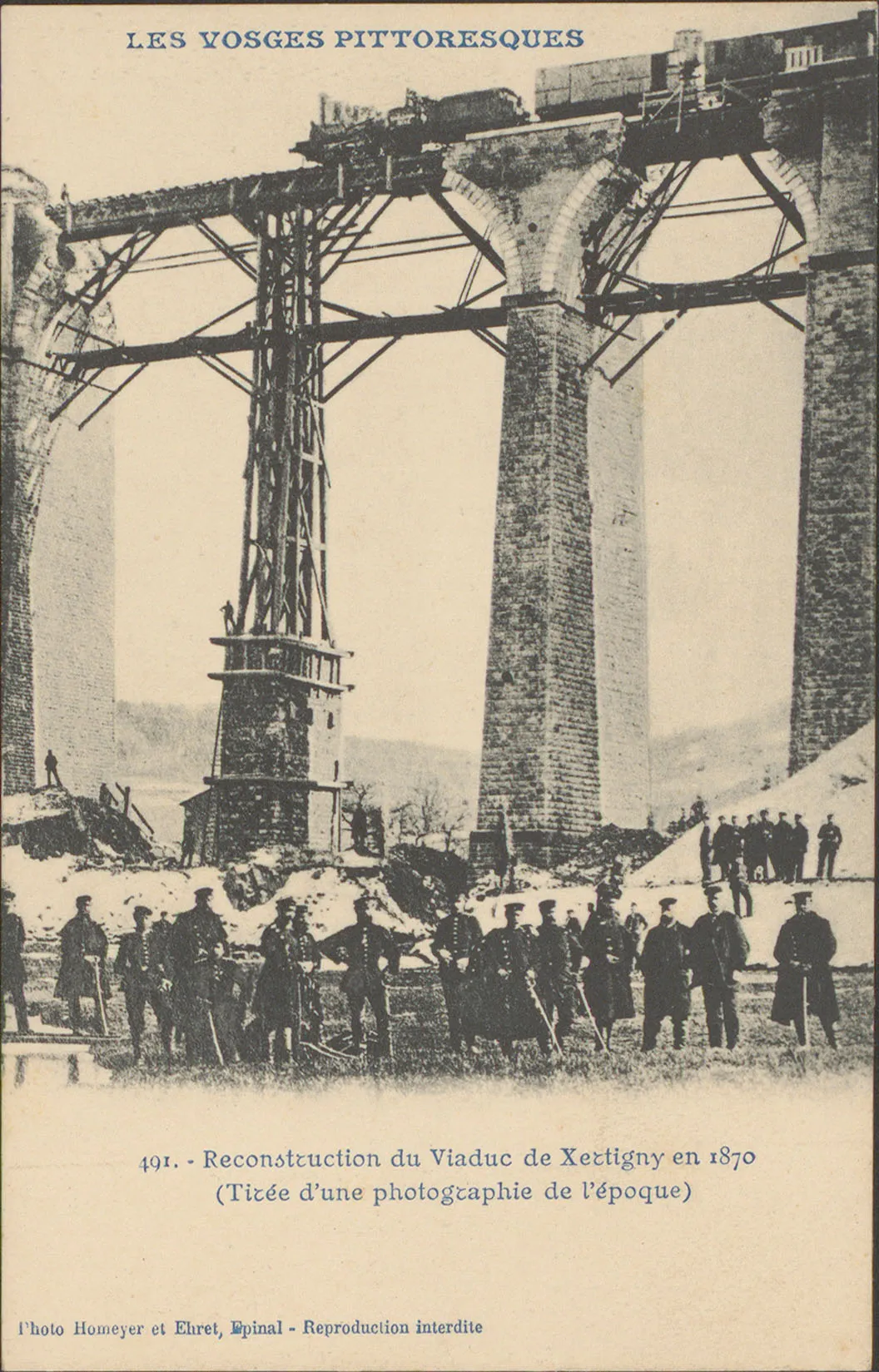 Photo showing: Carte postale n°491  Carte postale représentant une reconstitution du viaduc de Xertigny en 1870 (tirée d'une photographie de l'époque)