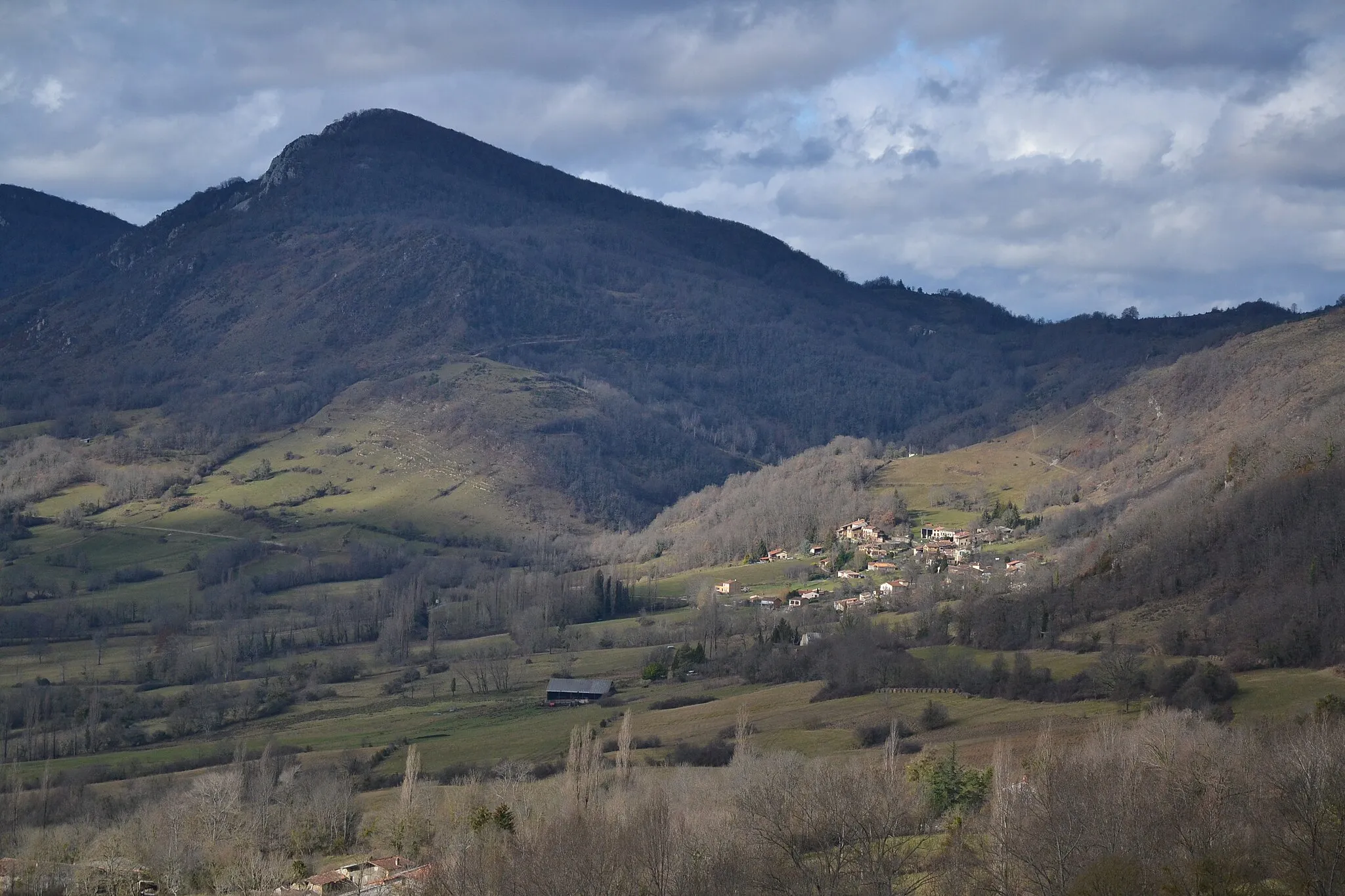 Photo showing: Leychert (Ariège, France), et le pic de l'Aspre, point culminant du Plantaurel.