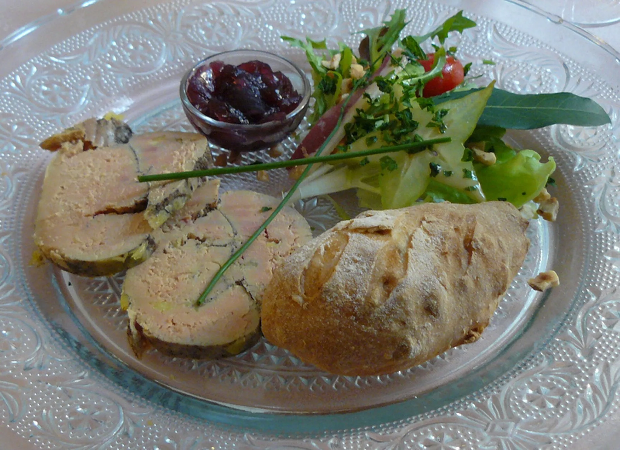 Photo showing: Foie gras du Quercy au restaurant Le Vieux Four Les Quatre-Routes-du-Lot