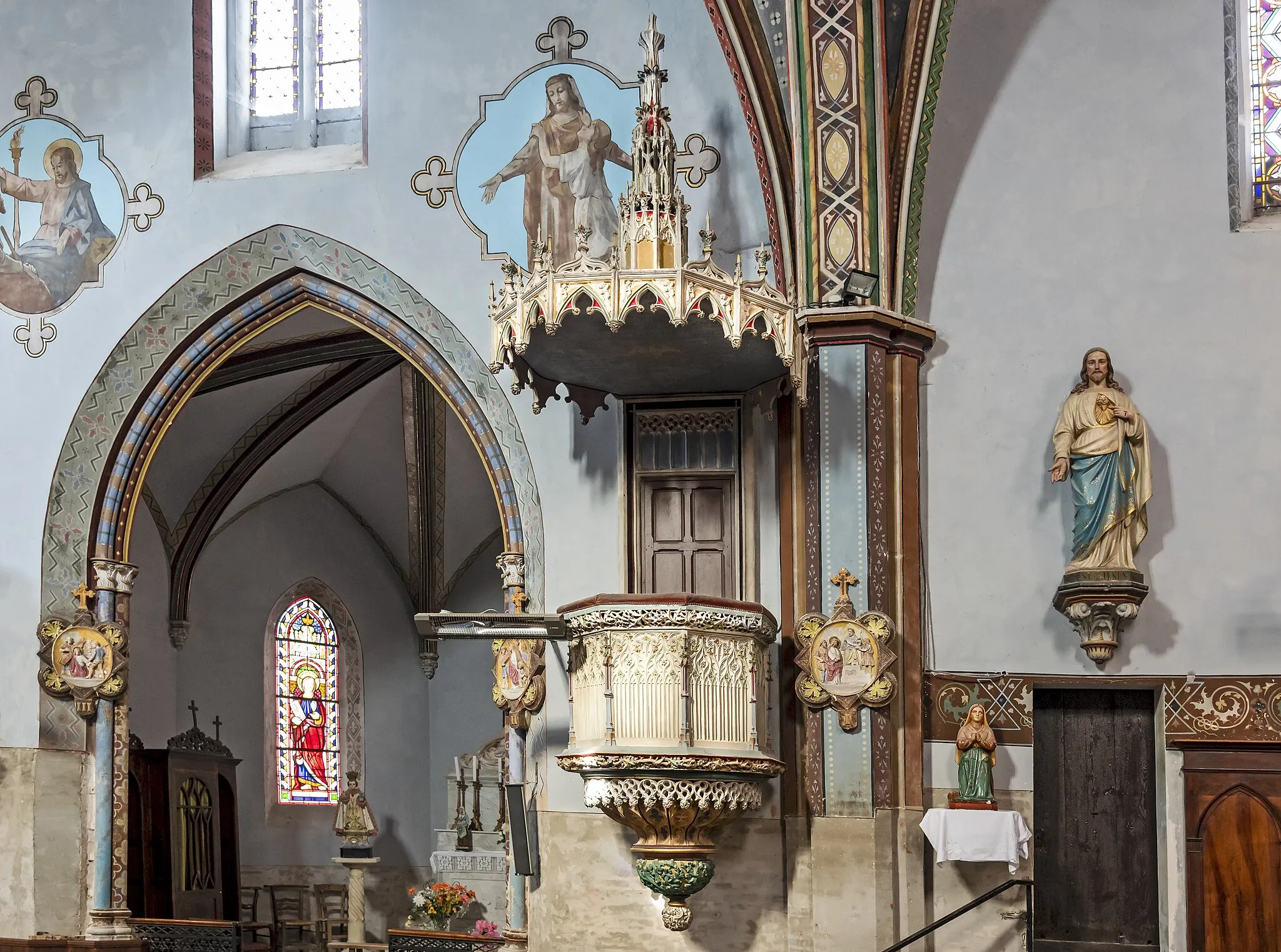 Photo showing: Lapeyrouse-Fossat - Assumption church - terracotta and polychrome pulpit by Auguste Virebent