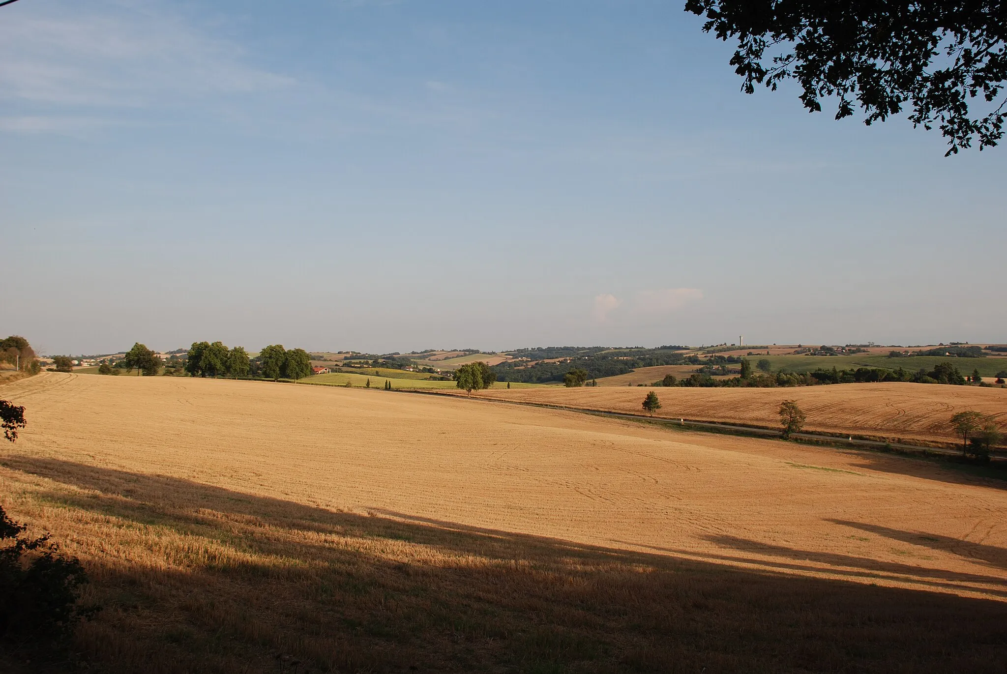 Photo showing: Vue sur le Lauragais depuis le chemin entre Roche et Castel Vieil à Rebigue (Haute-Garonne, Midi-Pyrénées, France).