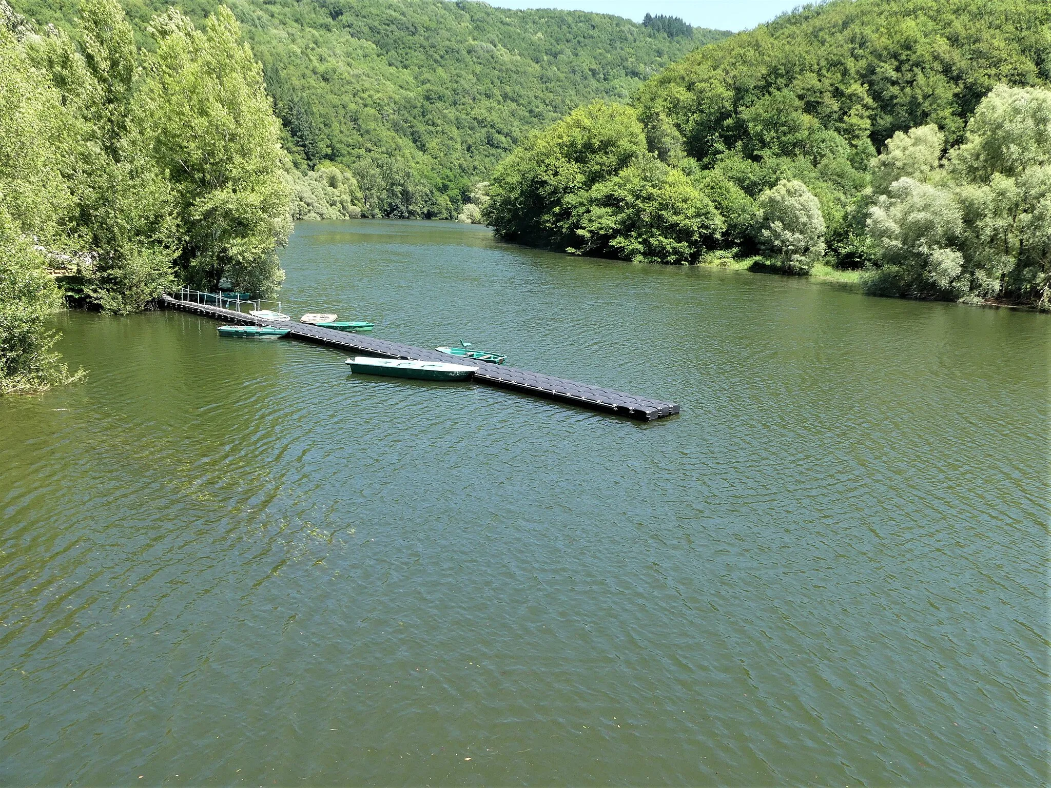 Photo showing: Le Lot en amont du pont de Lous, entre les communes de Saint-Geniez-d'Olt (à gauche) et Sainte-Eulalie-d'Olt (à droite), Aveyron, France.