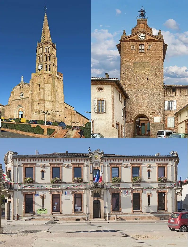 Photo showing: Mairie de Labastide Saint Pierre, Église Notre-Dame de la Visitation de Montech, la Tour de l’horloge de Verdun Sur Garonne .