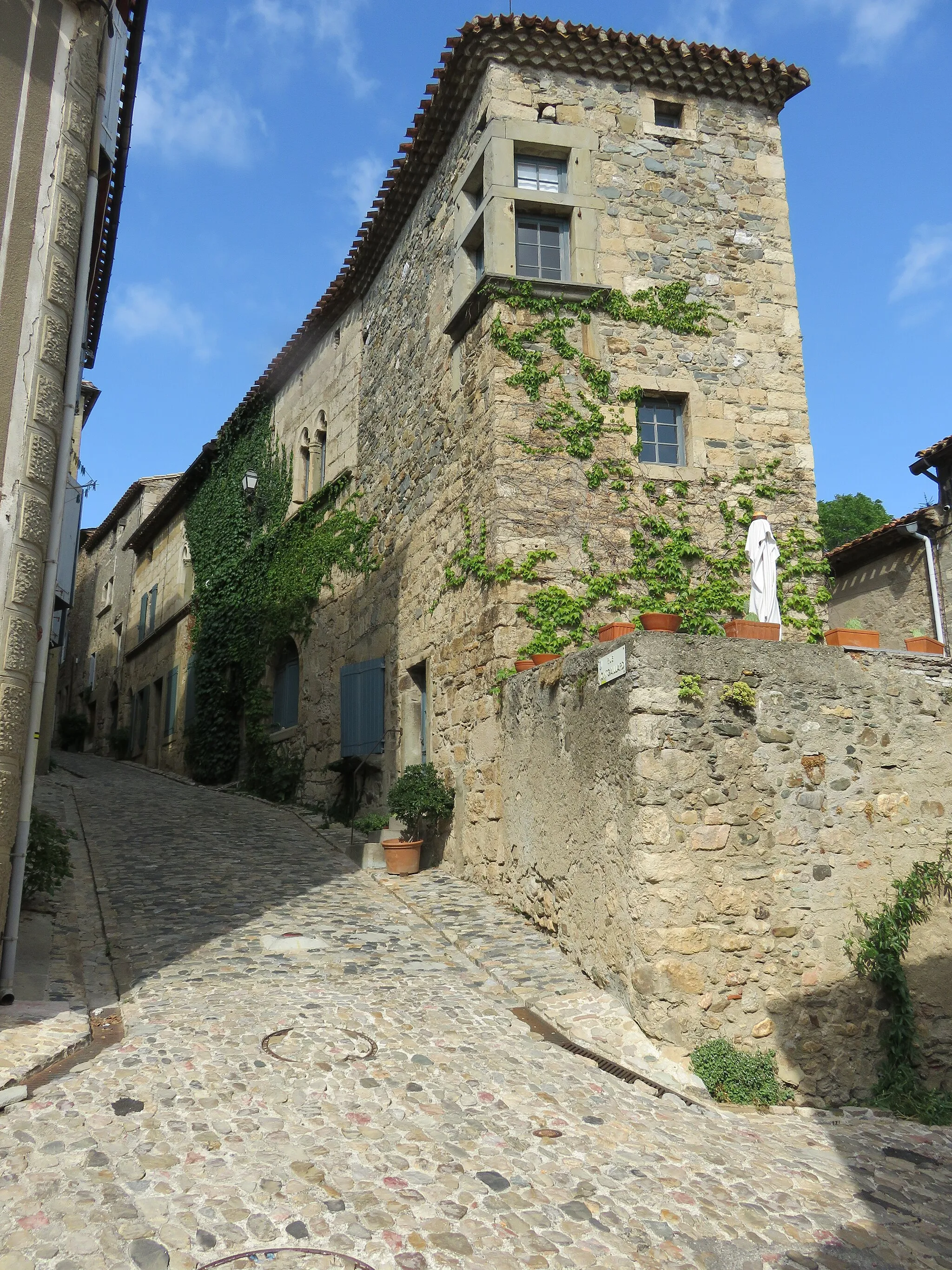 Photo showing: Caunes-Minervois is a medieval village with charming narrow streets and ancient stone buildings (renaissance houses- remparts…)built around the 8th Century Abbey.
You will come accross red marble sculptures, that invite you to go up the open air quarries, that made Caunes famous !This marble can be found on monuments from Paris (Versailles, the Opera) to Rome…
You will appreciate the laid back way of life in this small village, you will also enjoy a good choice of restaurants, crafts workshops, local attractions and events, wineries and local shops.

Beautiful walks all around, the quarries, Notre Dame du Cros chapel, pine forests…