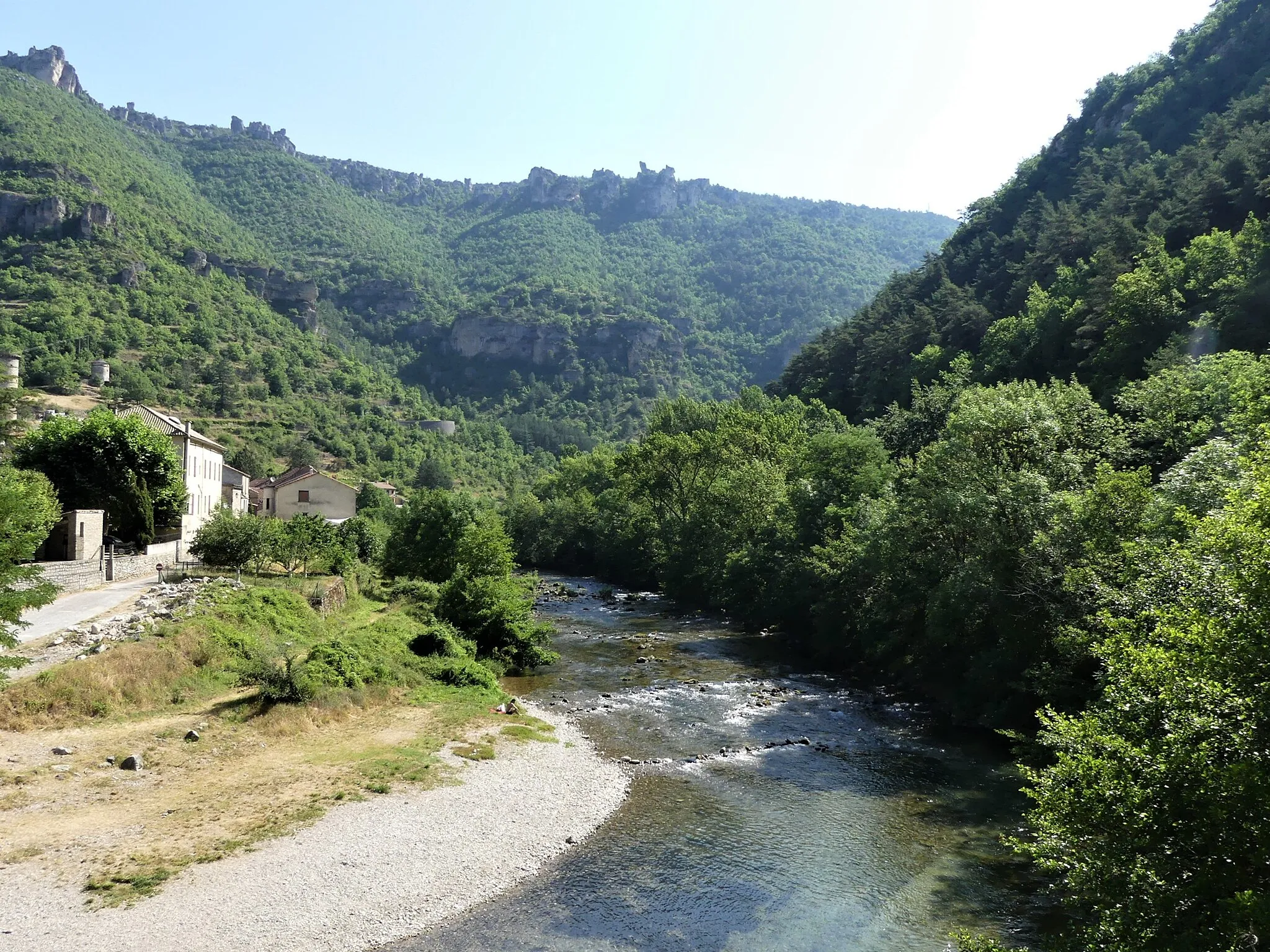 Photo showing: Les gorges de la Dourbie vues depuis le pont de La Roque-Sainte-Marguerite, Aveyron, France. Vue prise en direction de l'amont.