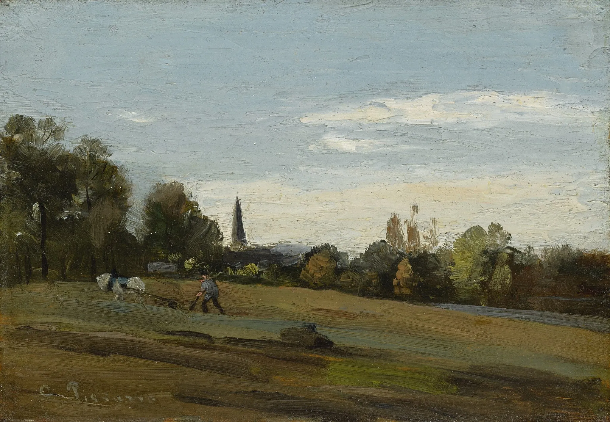 Photo showing: Camille Pissarro. Le Labourage, Bérelles. Huile sur panel. 17,2 × 25,1 cm