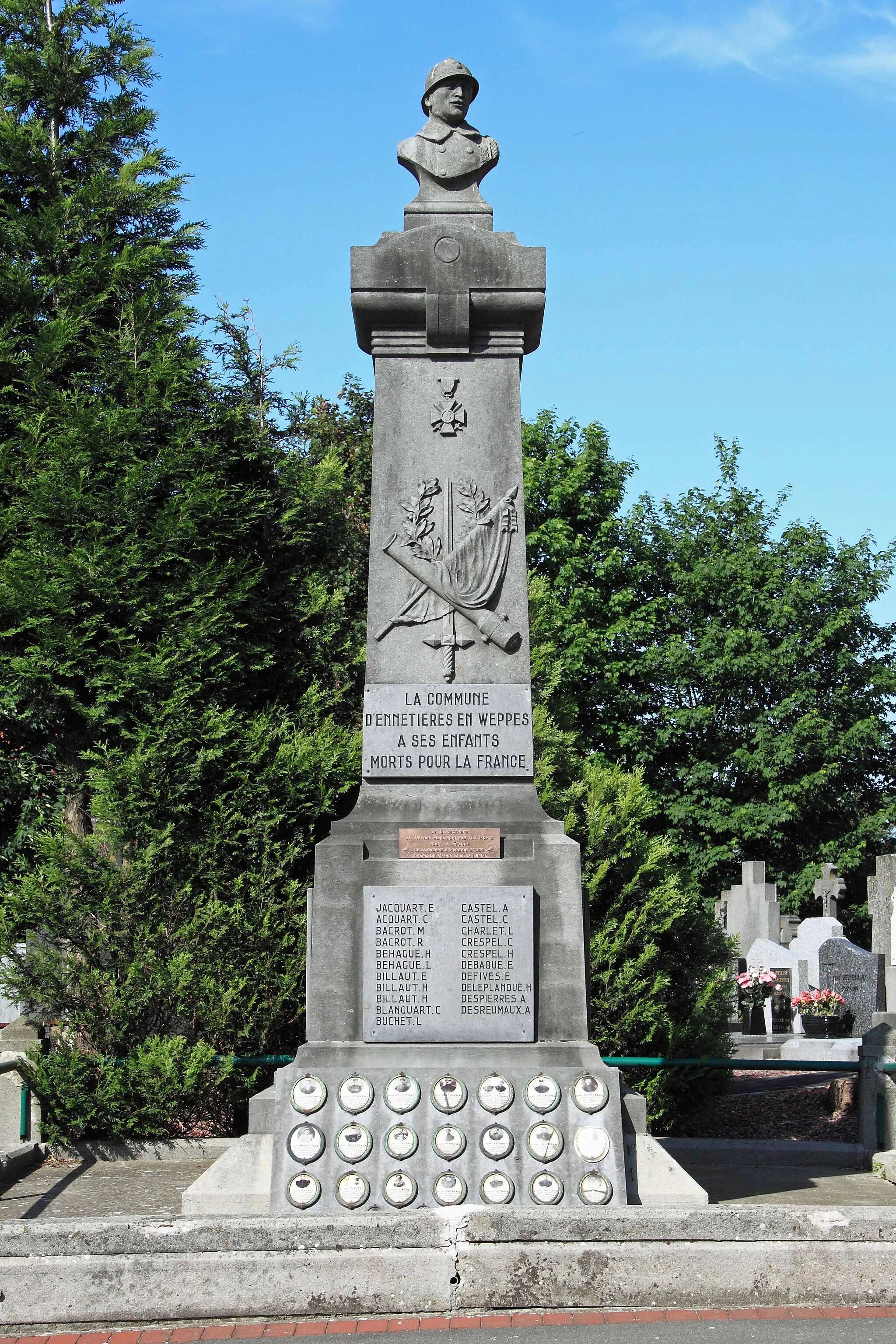 Photo showing: Monument aux Morts - Parvis de l'église Saint-Martin, rue du Patronage, 59 Ennetières-en-Weppes