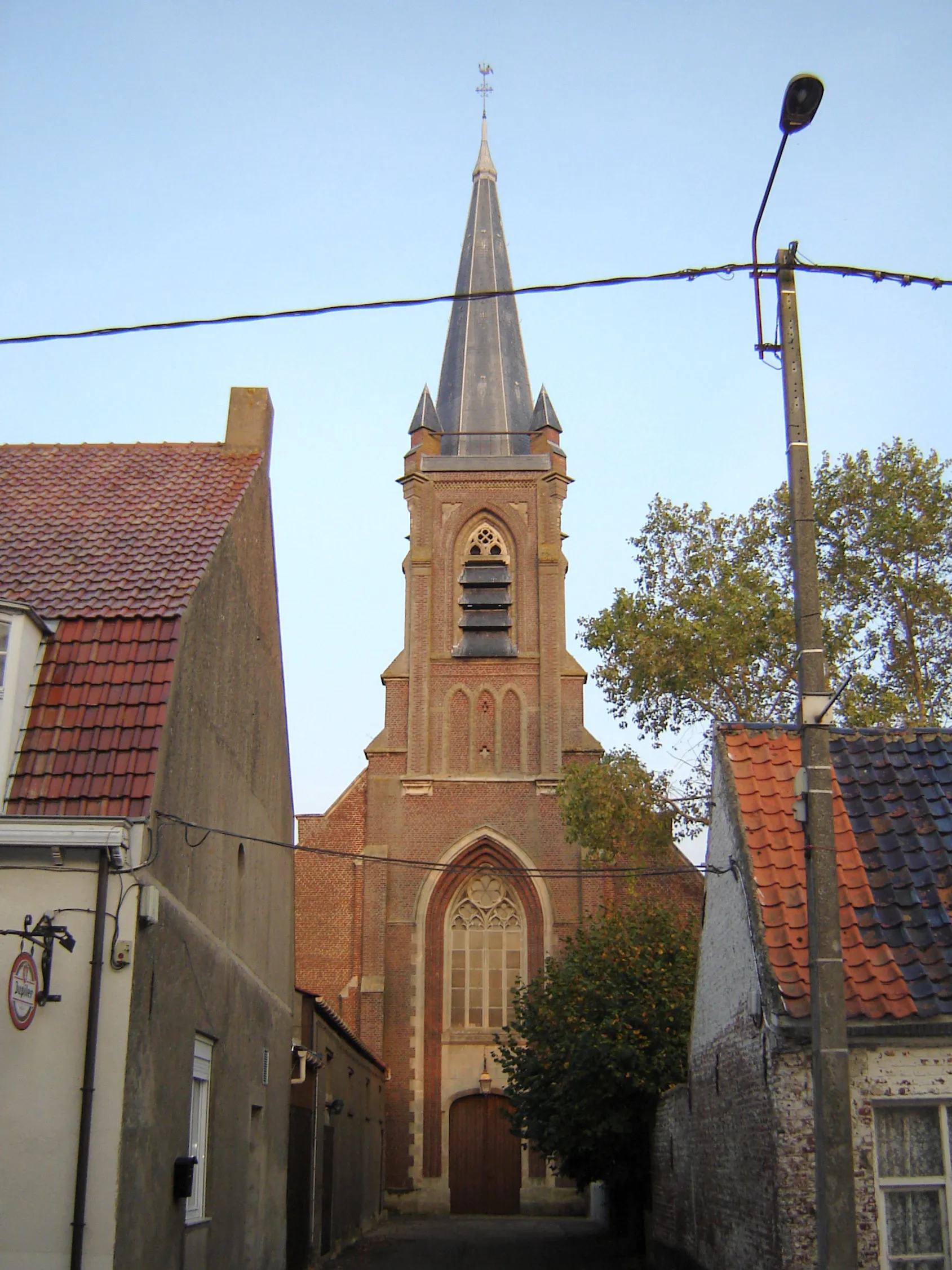 Photo showing: Church of the Immaculate Conception. Located on French territory, but part of the Belgi Abele, Watou, Poperinge, West Flanders, Belgium Abeele, Boeschepe, Nord, Nord-Pas-de-Calais, France