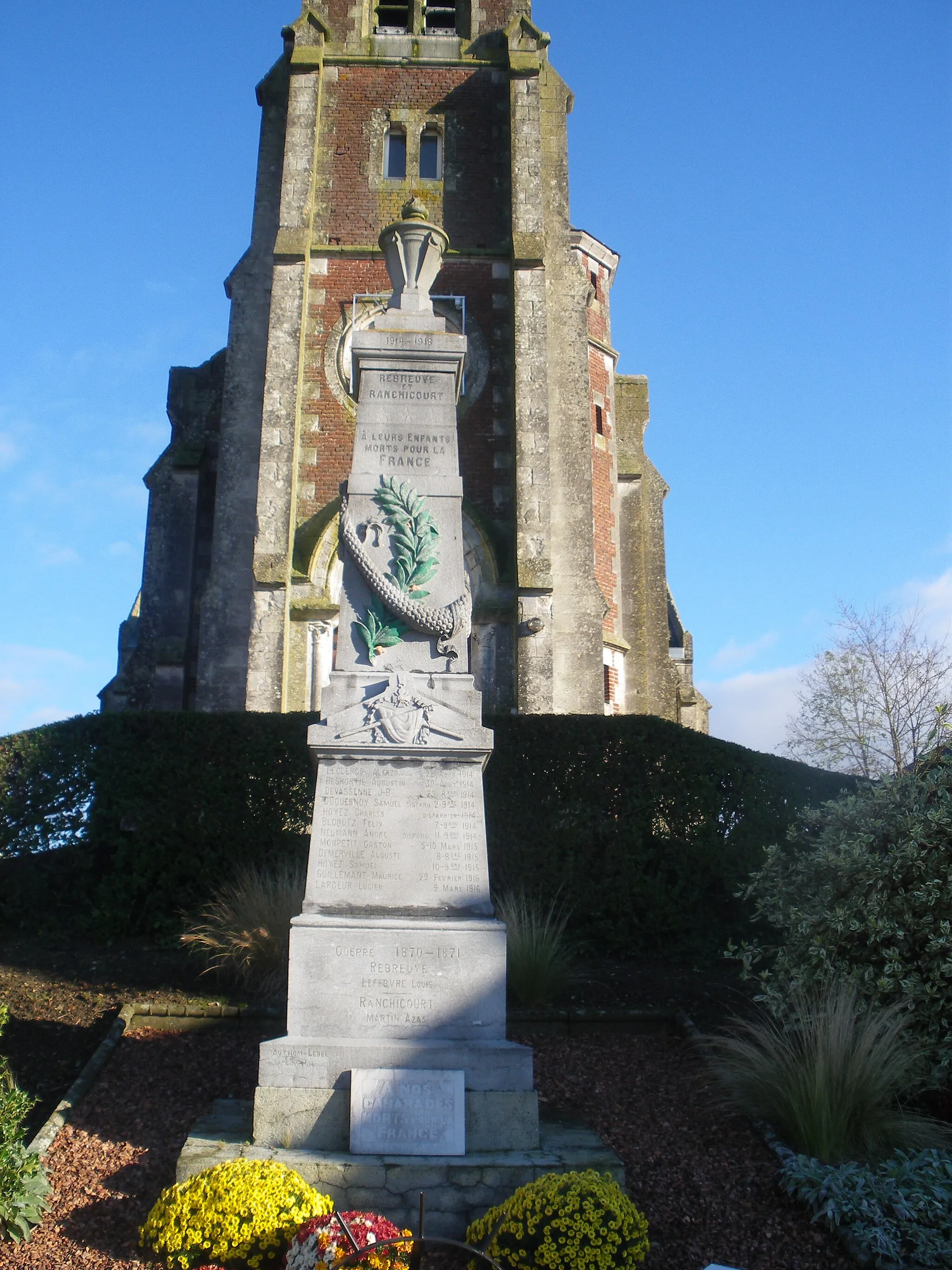 Photo showing: Vue du monument aux morts de Rebreuve-Ranchicourt.