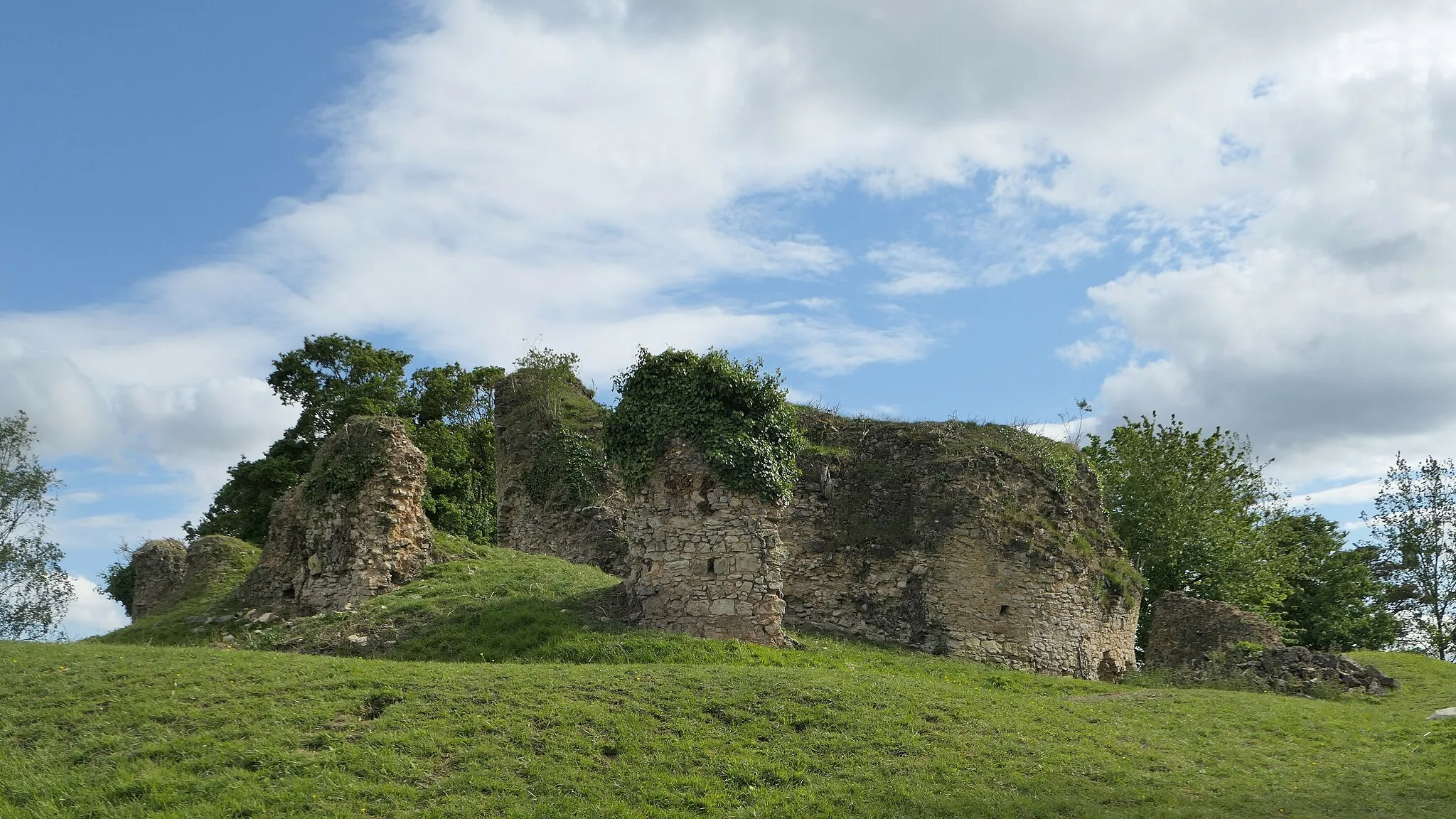 Photo showing: Ruins of the donjon of Bourg-le-Roi photographed on 2021-05-23 from the north looking at the south.