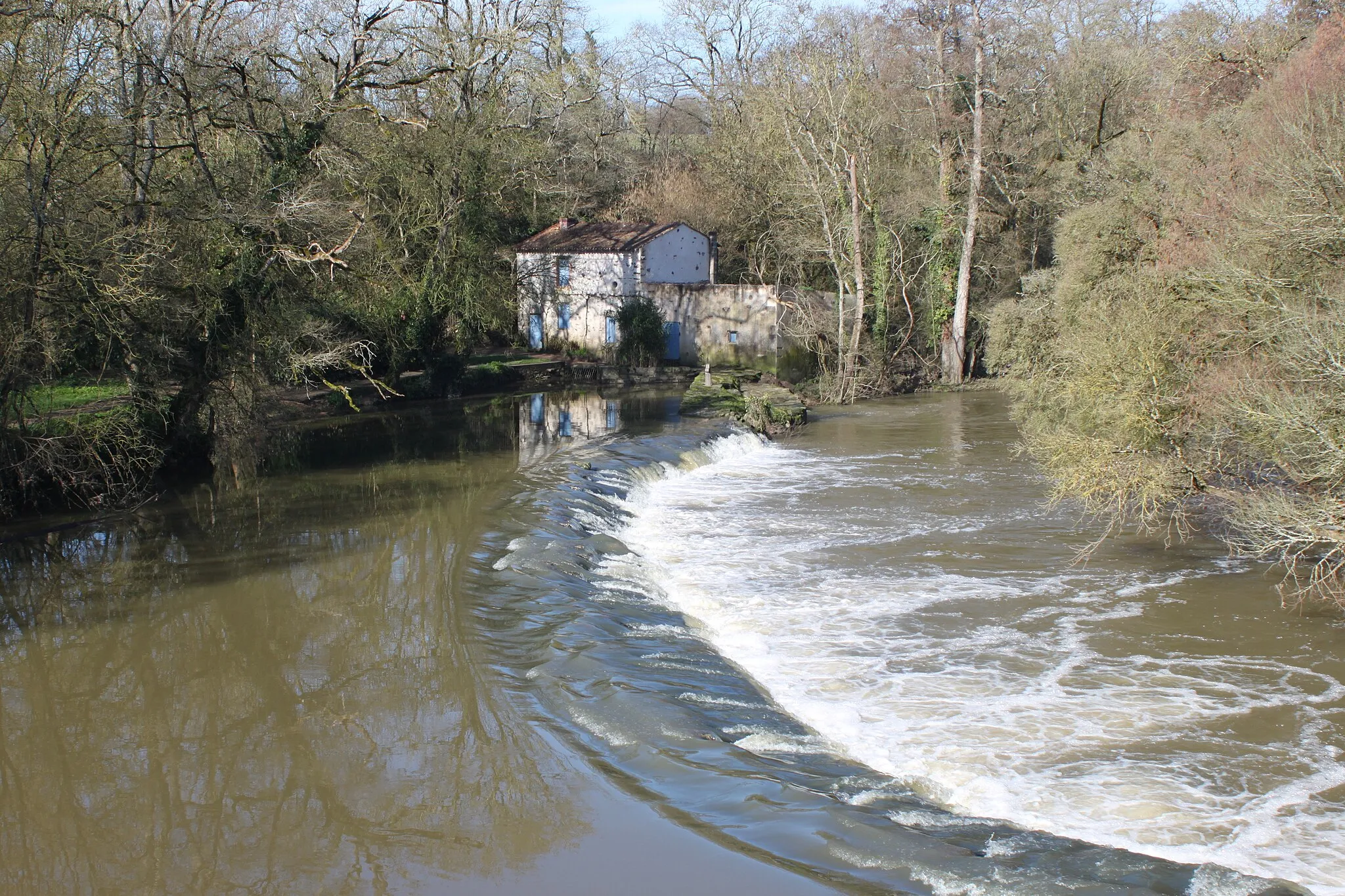 Photo showing: La Maison de la rivière, ancien moulin à eau et sa chaussée, sur la Maine, à Saint-Hilaire-de-Loulay|Saint-Hilaire-de-Loulay.