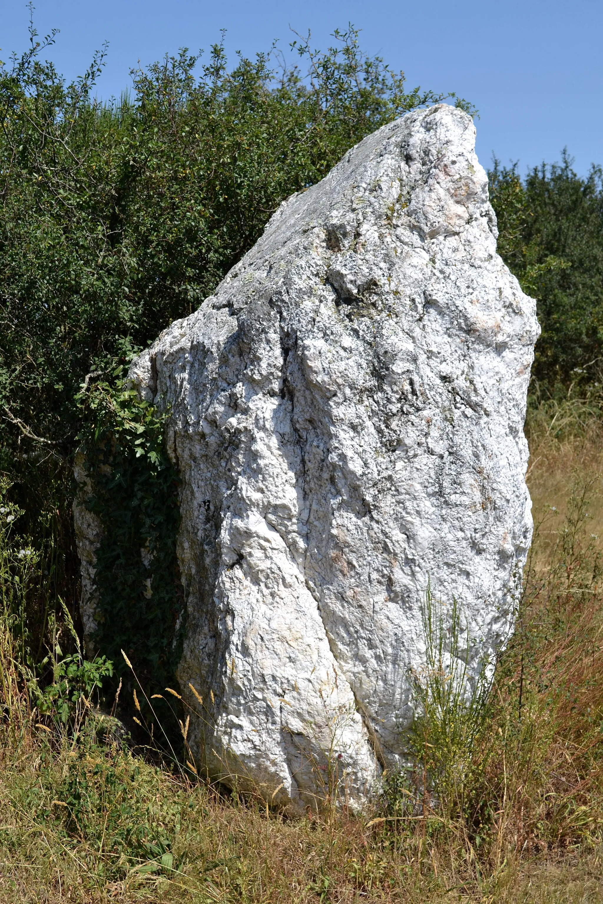 Photo showing: Les mégalithes du Moulin Violette sont deux menhirs déplacés et réutilisés sur le site des Etres à Petit Auverné par Edouard Deniaud, ancien curé de la paroisse.