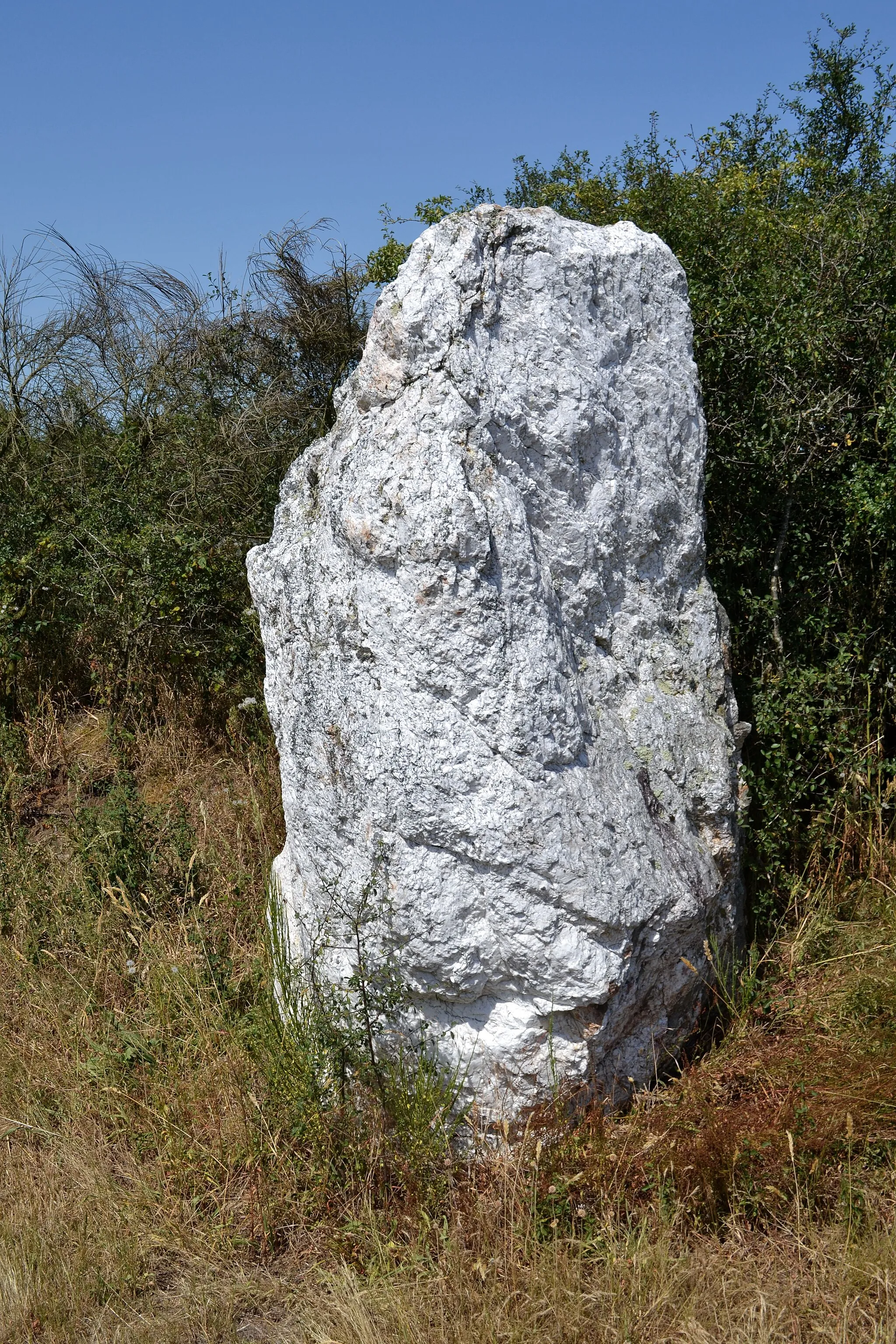 Photo showing: Les mégalithes du Moulin Violette sont deux menhirs déplacés et réutilisés sur le site des Etres à Petit Auverné par Edouard Deniaud, ancien curé de la paroisse.