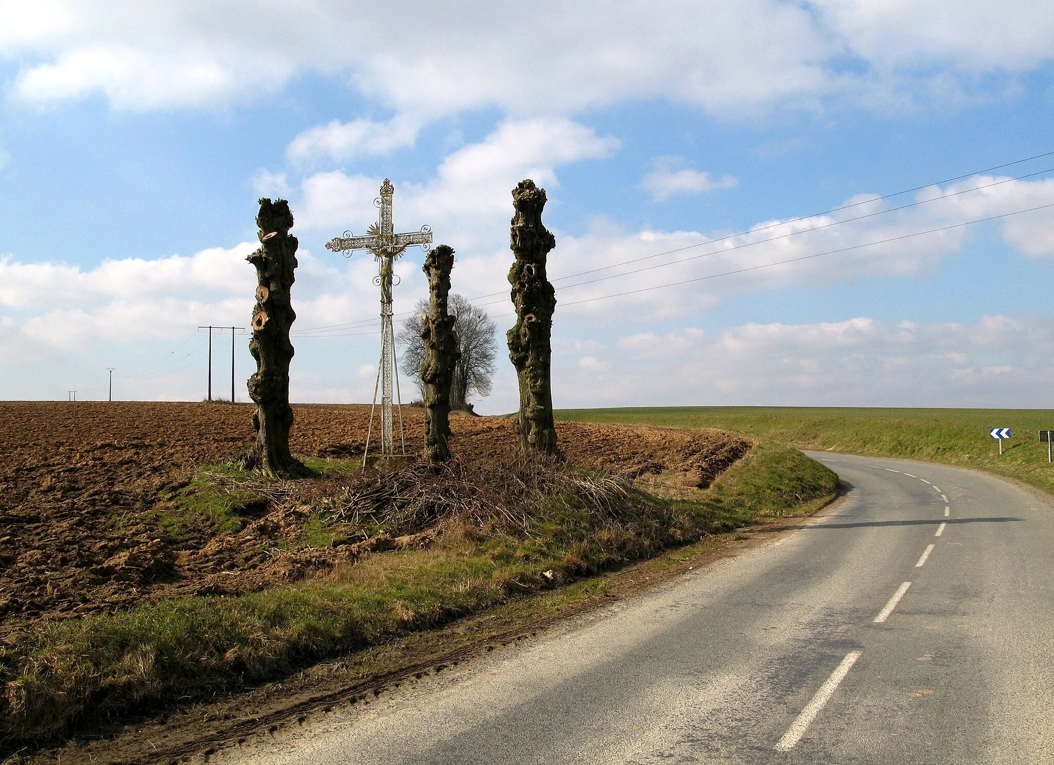 Photo showing: Léalvillers (Somme, France) -
Le calvaire, à l'écart du village (au Nord-Ouest), en allant vers le hameau de Belle-Église, sur la route d'Arquèves.
.
