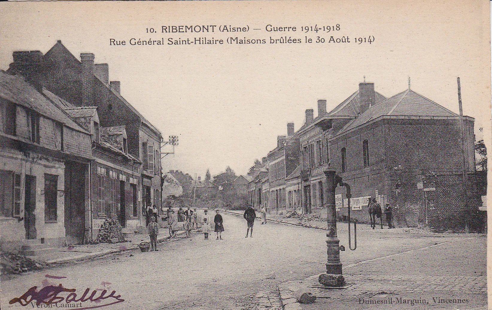 Photo showing: Carte postale ancienne, rue du Général Saint Hilaire à Ribemont, Aisne, France