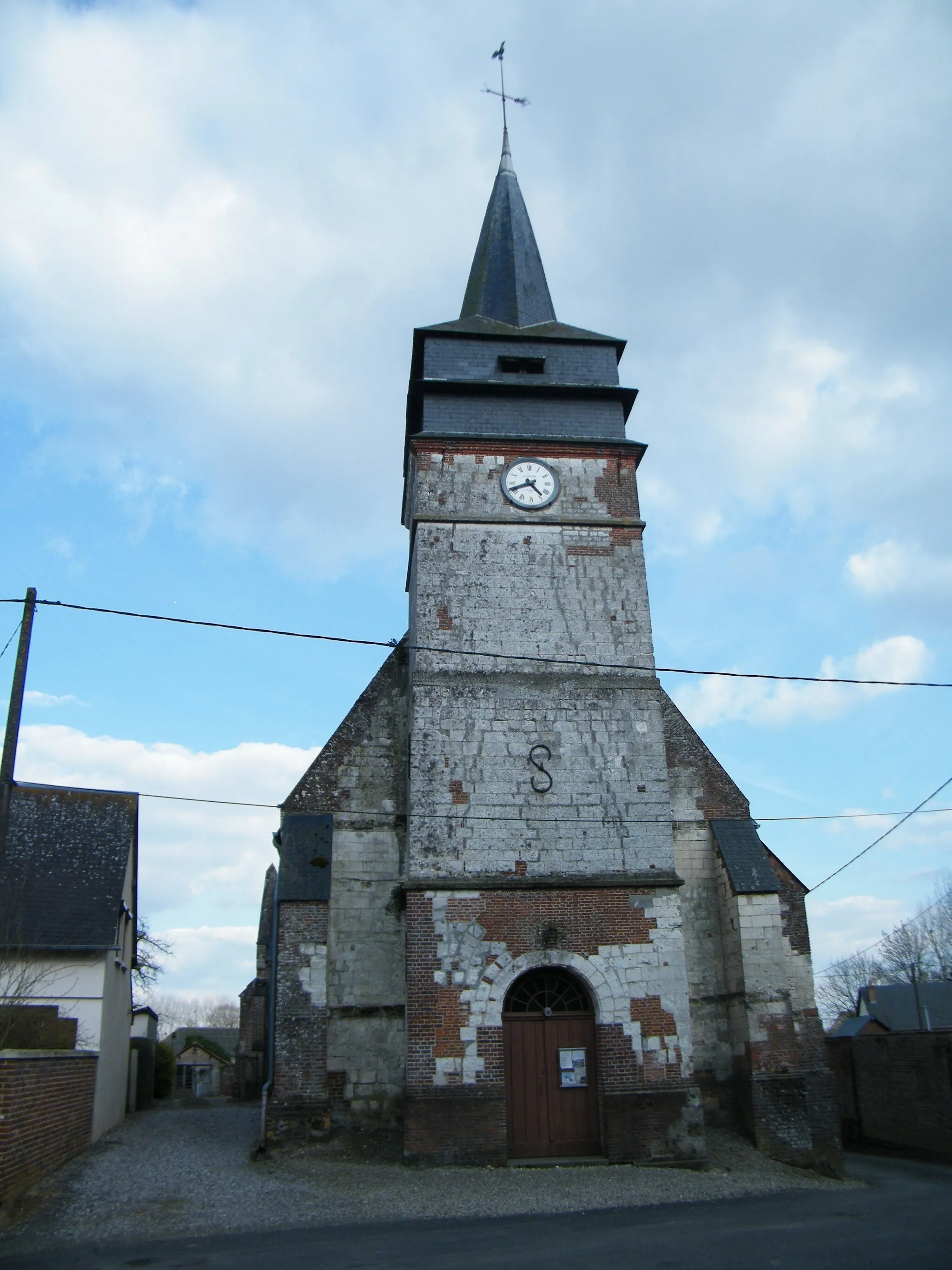 Photo showing: Le clocher de l'église Saint-Jacques-le-Majeur de Bouillancourt-en-Séry, Somme, France.