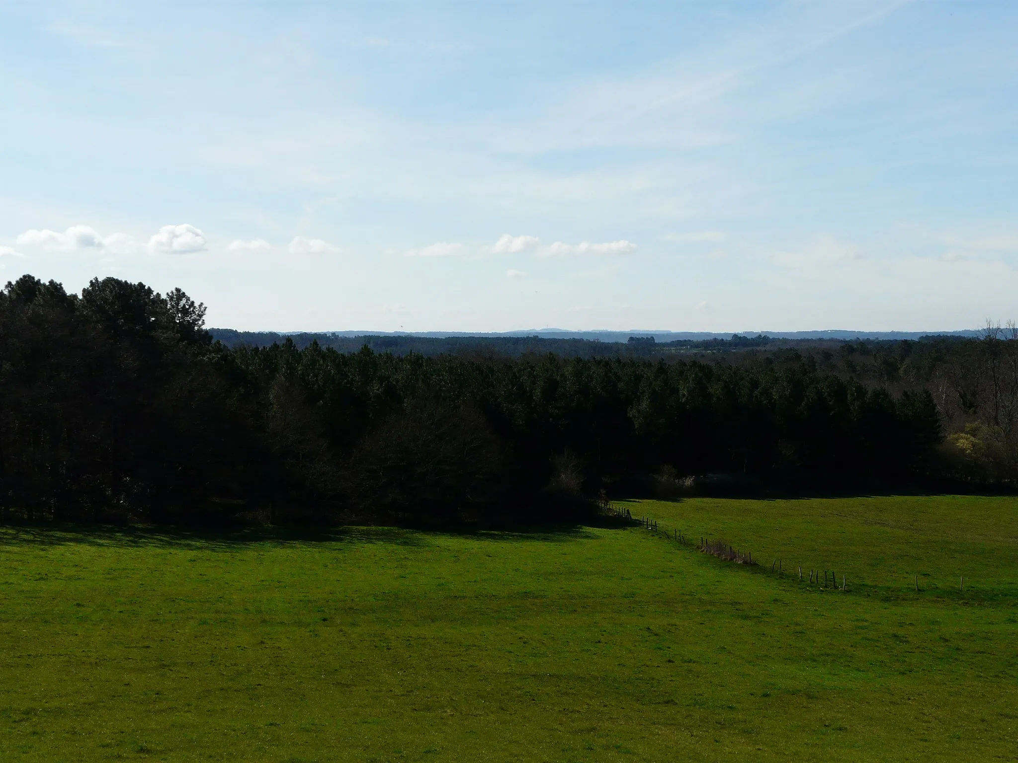 Photo showing: La forêt de la Double vue depuis le village de Saint-Barthélemy-de-Bellegarde, Dordogne, France. Vue prise en direction du sud.