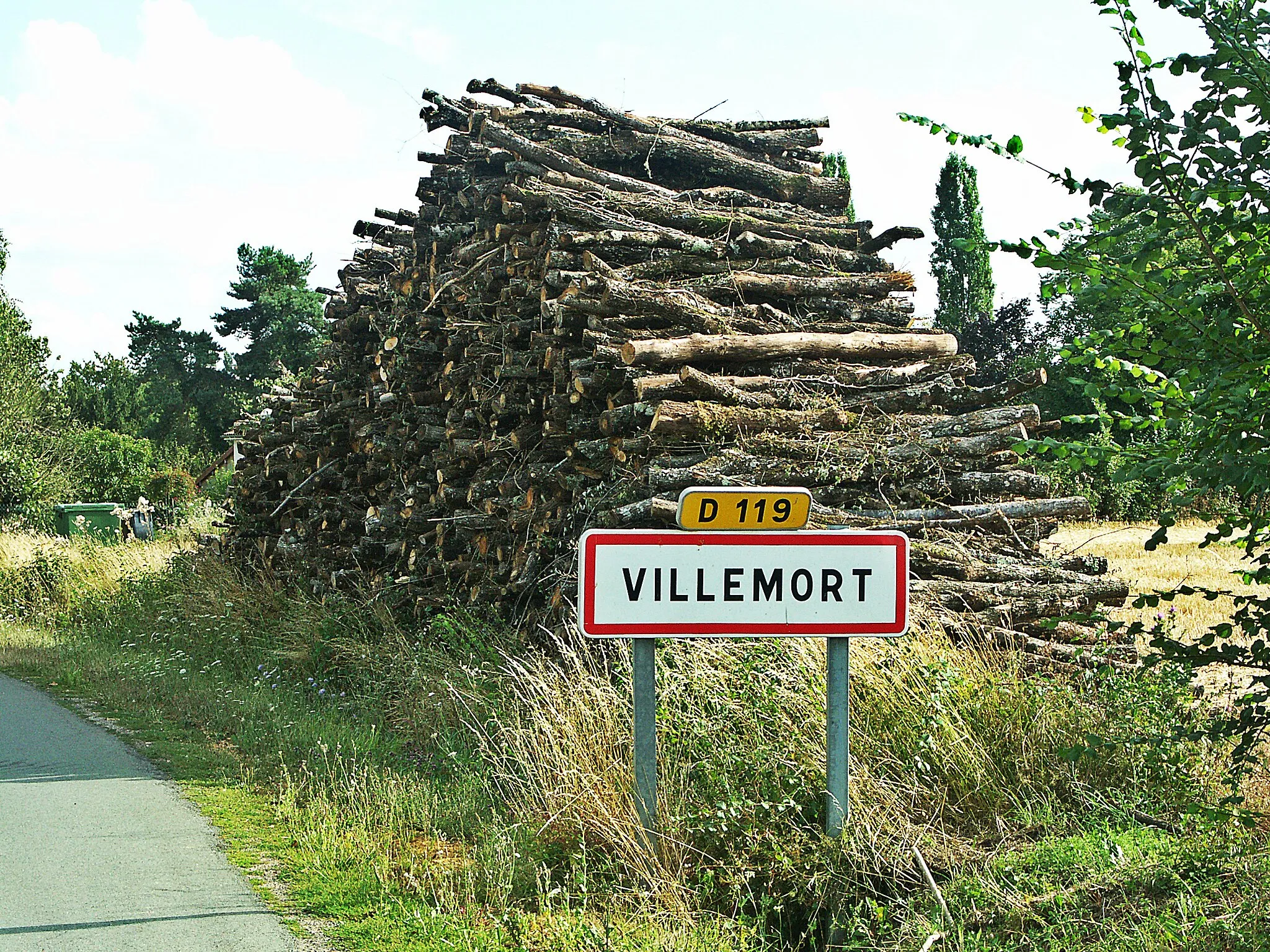 Photo showing: Panneau d'entrée de la commune de Villemort (Vienne, France).