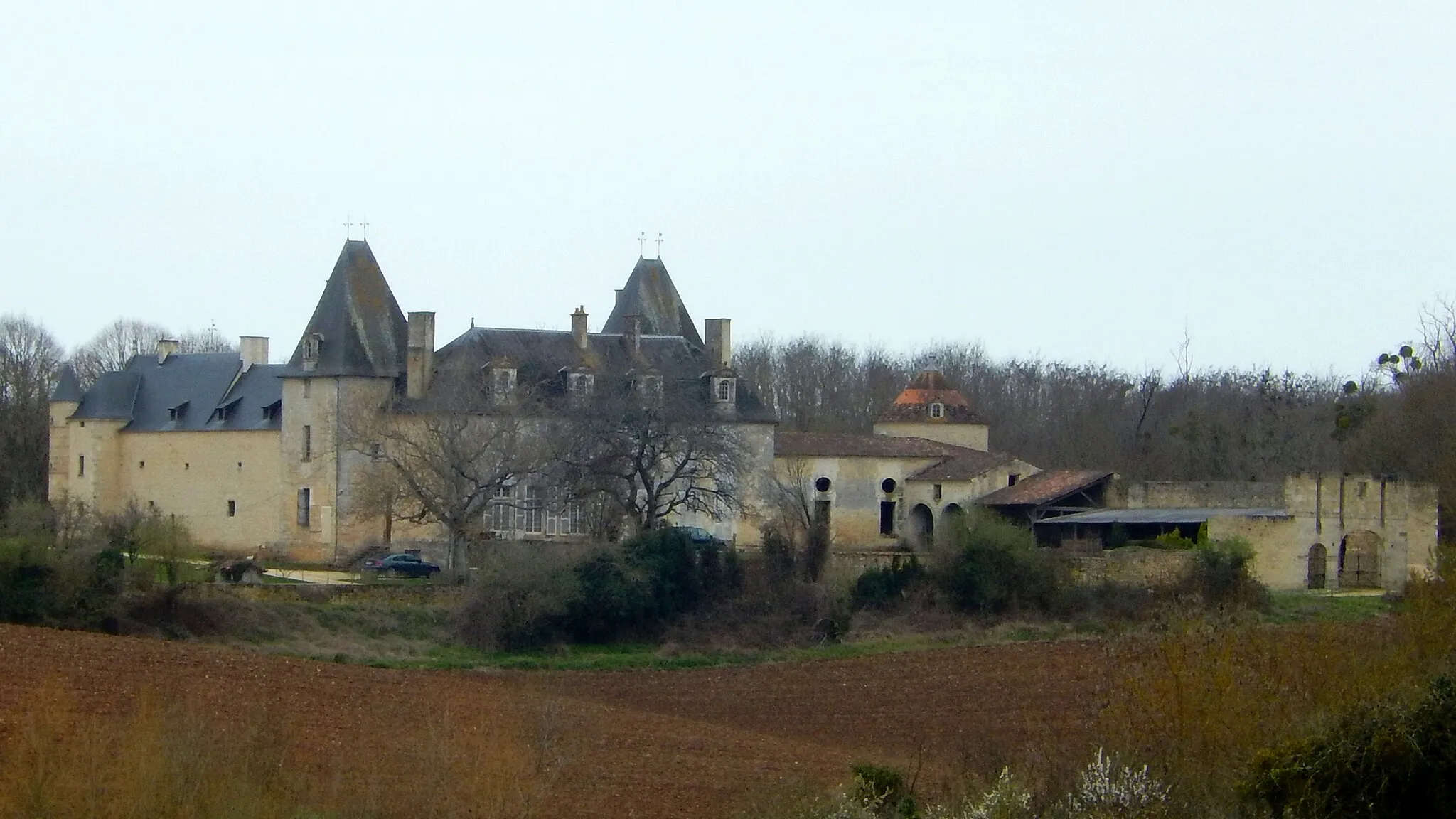 Photo showing: Le château de Bois Charmant, tel qu'il est vu depuis le sud-est du village des Nouillers (Charente-Maritime, France).