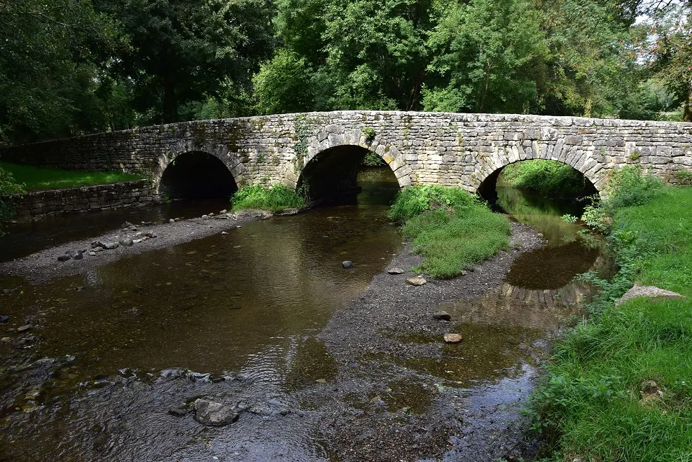 Photo showing: Pont "romain" d'Azay le Brûlé (79). De modestes dimensions cet ouvrage à 3 arches, sorti de terre à une date inconnue, enjambe le Chambon, affluent de la Sèvre Niortaise en rive droite.
Aujourd'hui à l'écart de la route de Cherveux mais, au cours de l'Antiquité, c'était une voie importante joignant Poitiers à l'Atlantique.
Il remplace un gué ayant longtemps existé en ce lieu, aussi connu comme "chemin Chevaleret".

Le pont visible aujourd'hui, est complètement restauré au cours de l'été 1993.